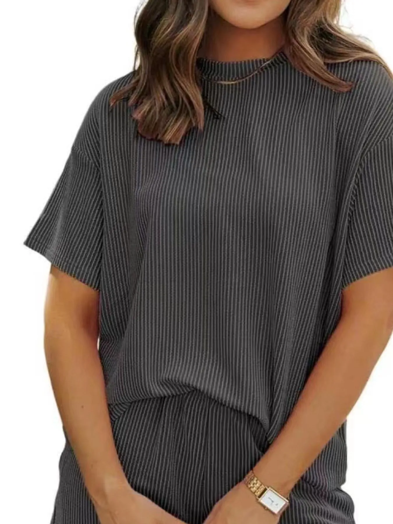 Full Size Ribbed Short Sleeve Top and Shorts Two-Piece Set Plus Size - Image 11
