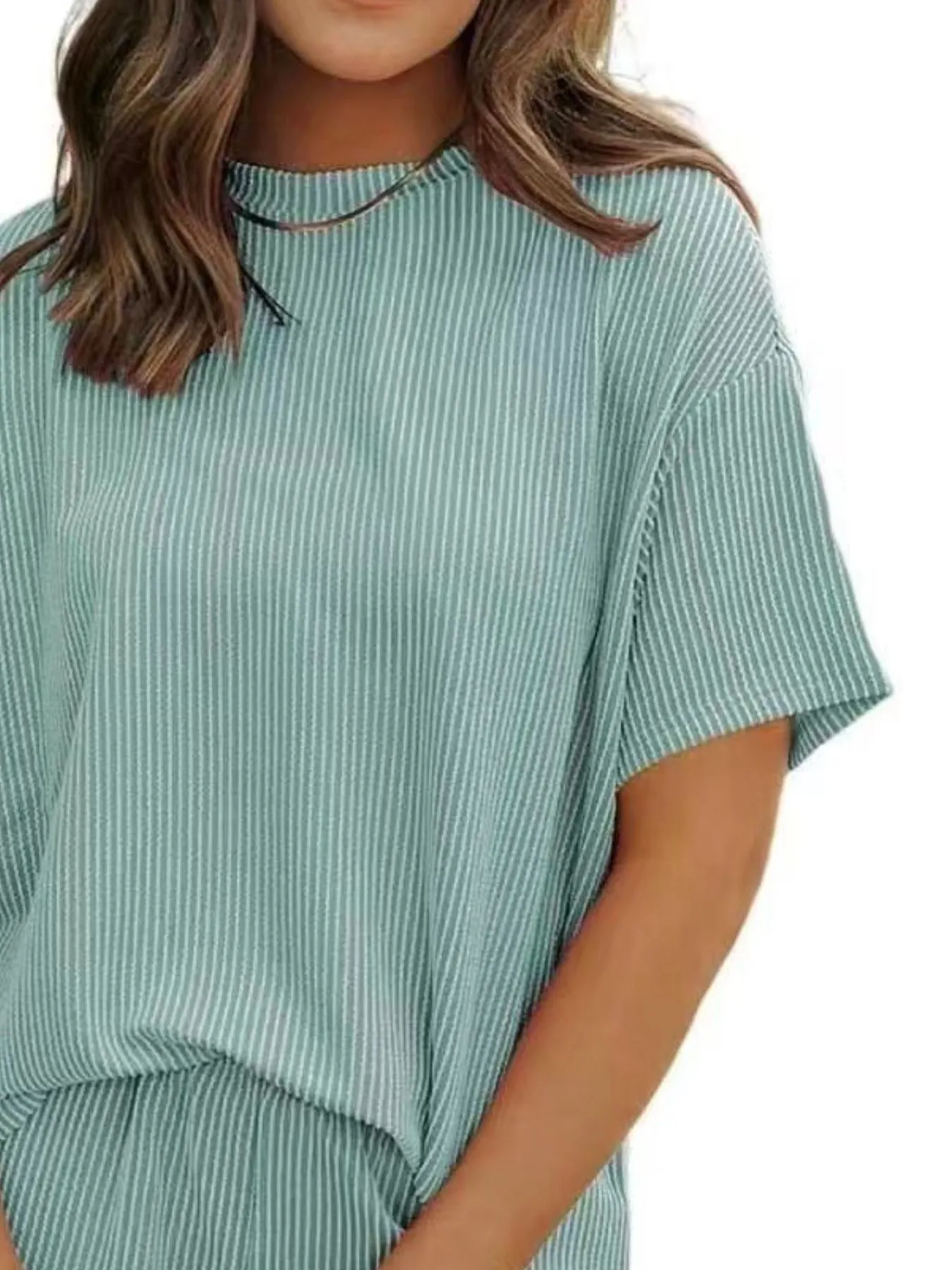 Full Size Ribbed Short Sleeve Top and Shorts Two-Piece Set Plus Size - Image 13