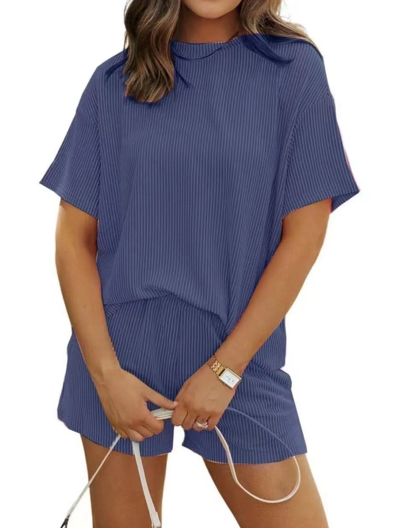Full Size Ribbed Short Sleeve Top and Shorts Two-Piece Set Plus Size - Image 16