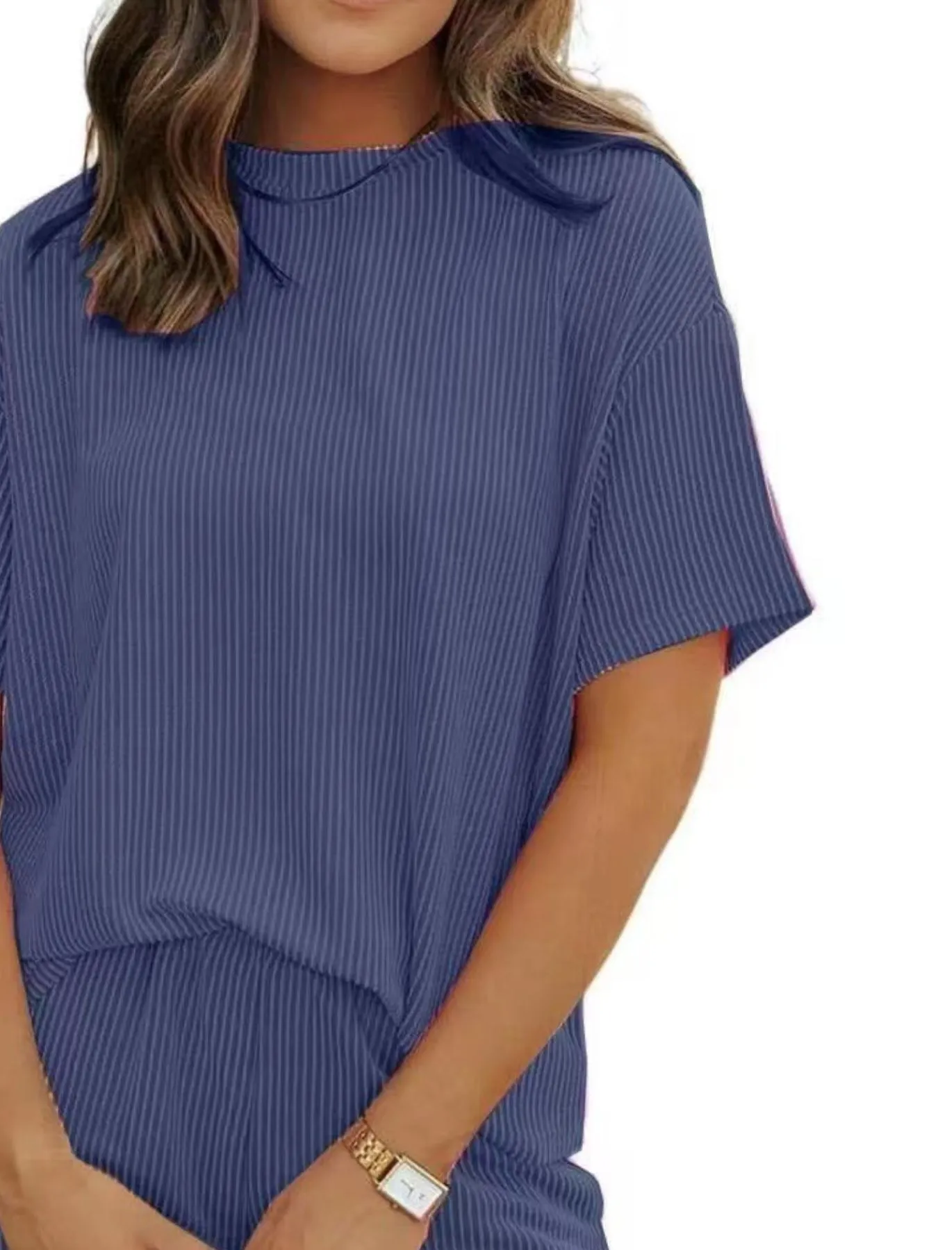 Full Size Ribbed Short Sleeve Top and Shorts Two-Piece Set Plus Size - Image 17