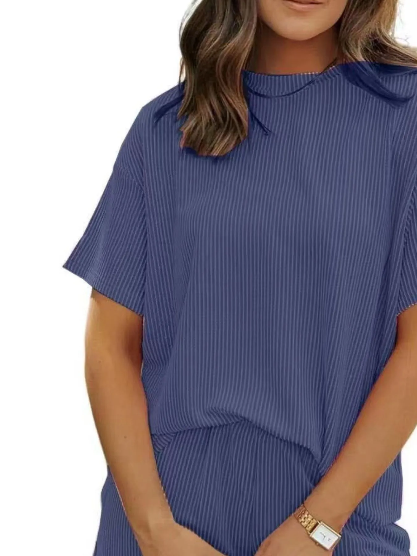 Full Size Ribbed Short Sleeve Top and Shorts Two-Piece Set Plus Size - Image 18