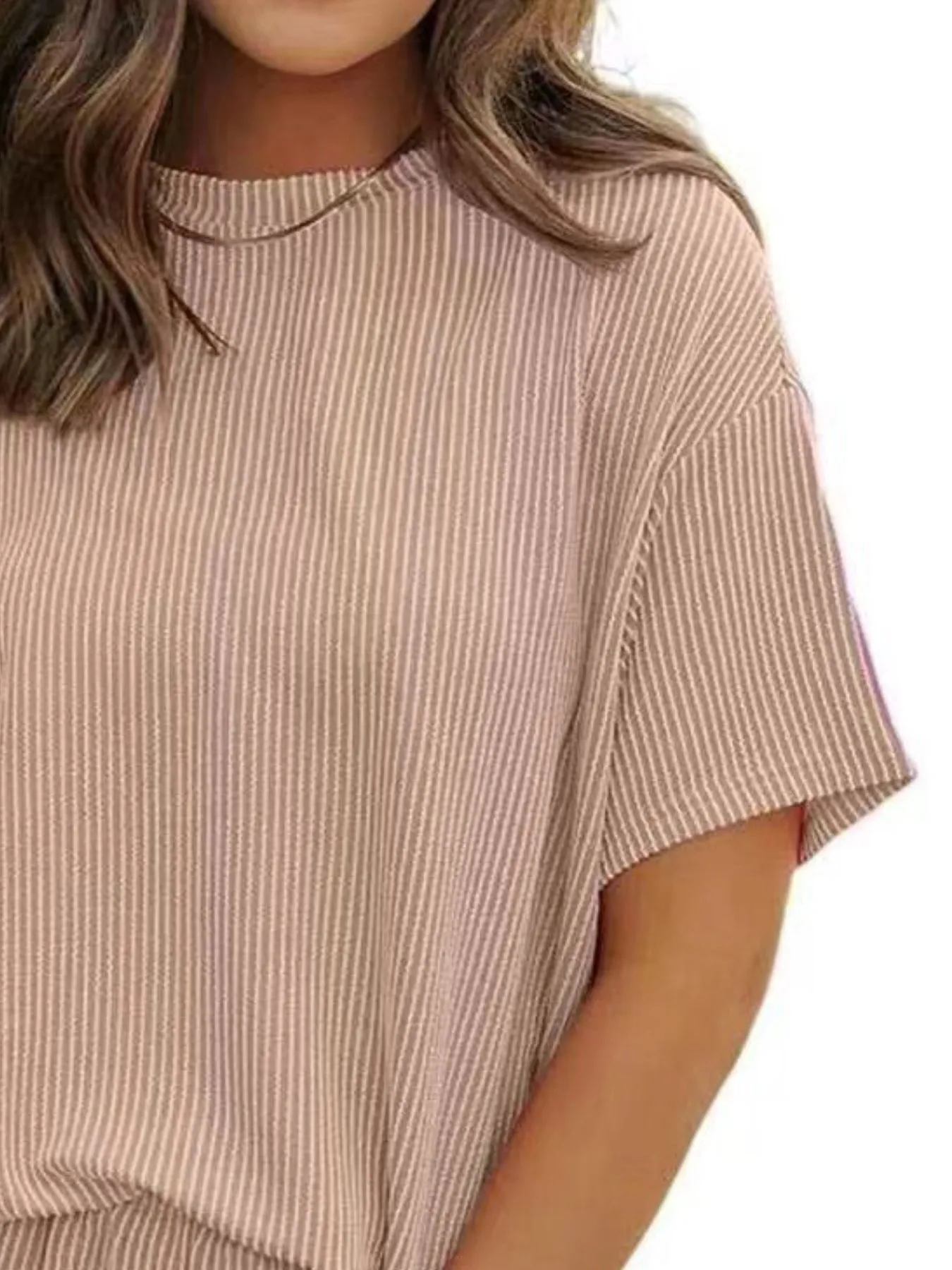 Full Size Ribbed Short Sleeve Top and Shorts Two-Piece Set Plus Size - Image 20