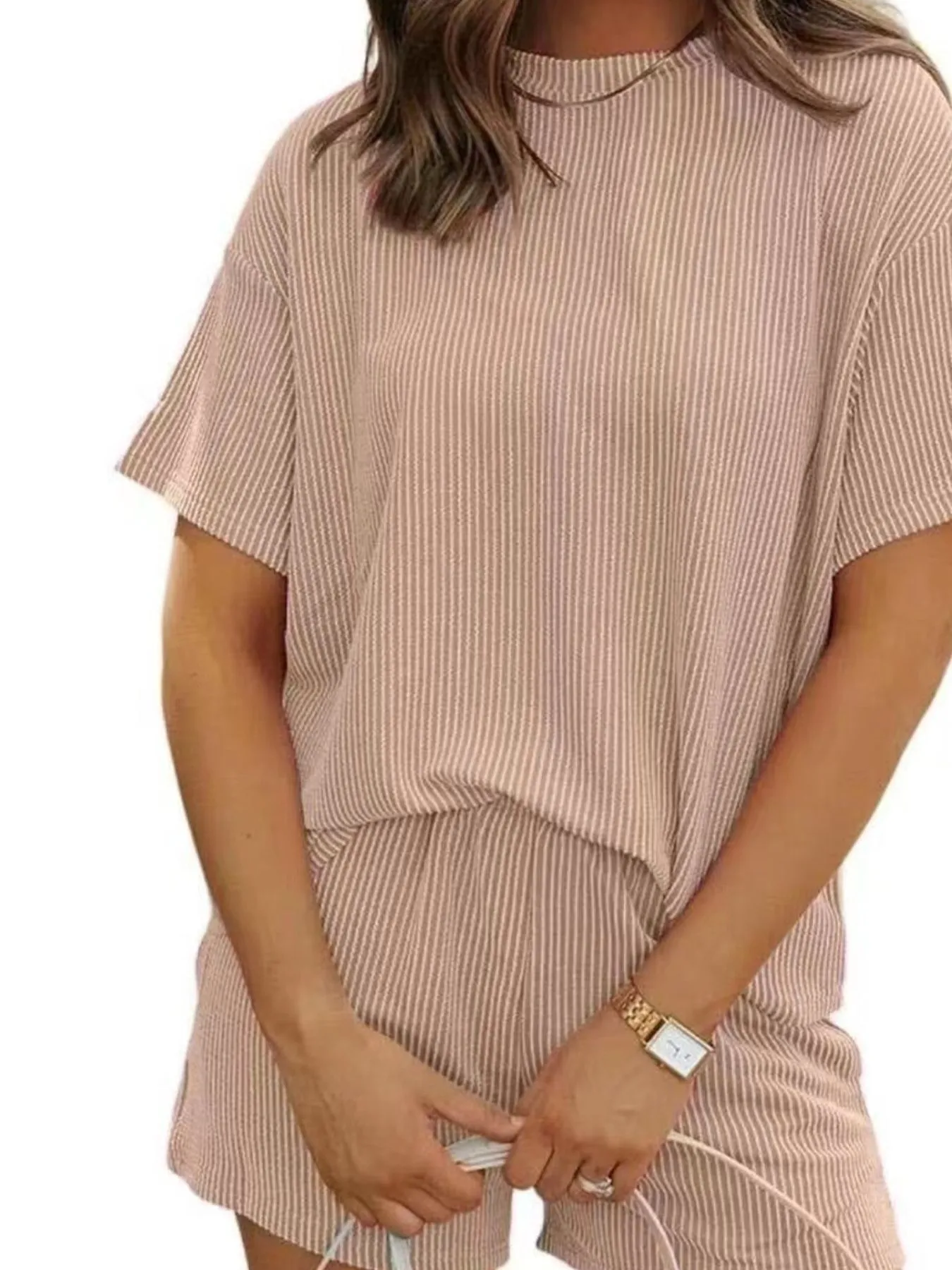 Full Size Ribbed Short Sleeve Top and Shorts Two-Piece Set Plus Size - Image 21
