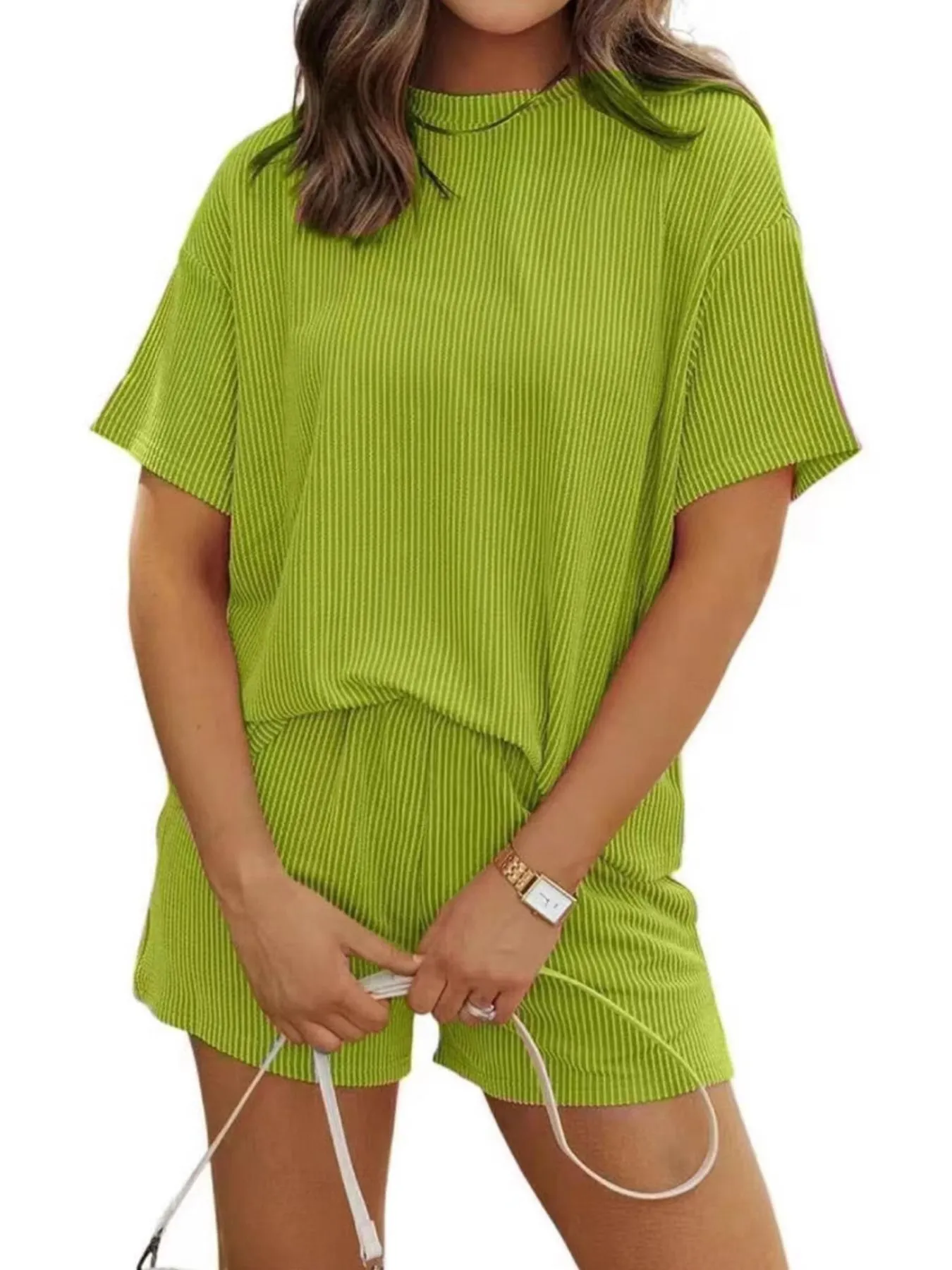 Full Size Ribbed Short Sleeve Top and Shorts Two-Piece Set Plus Size - Image 23