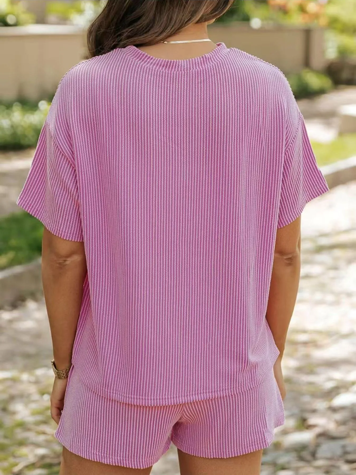 Full Size Ribbed Short Sleeve Top and Shorts Two-Piece Set Plus Size - Image 3
