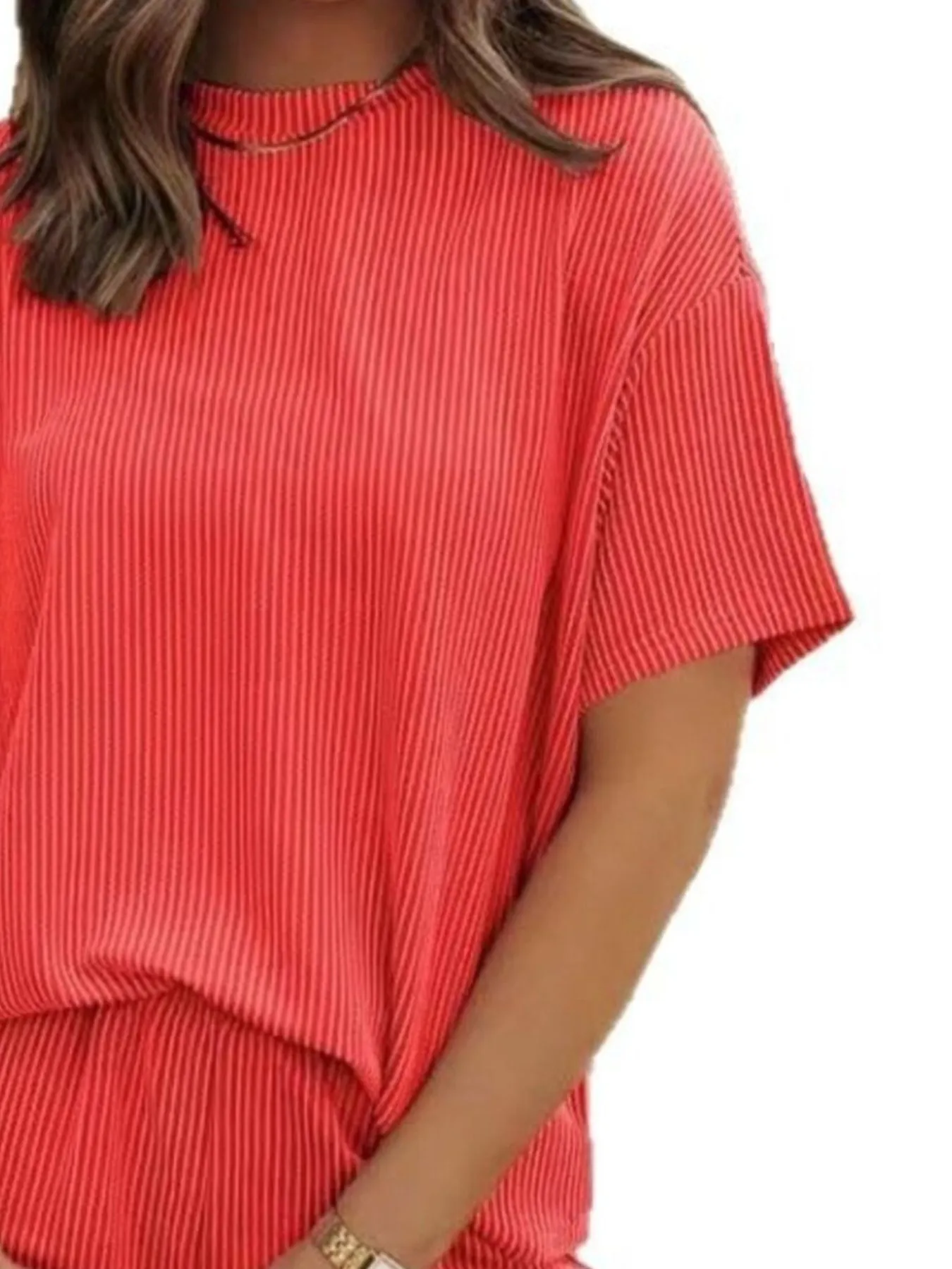 Full Size Ribbed Short Sleeve Top and Shorts Two-Piece Set Plus Size - Image 8