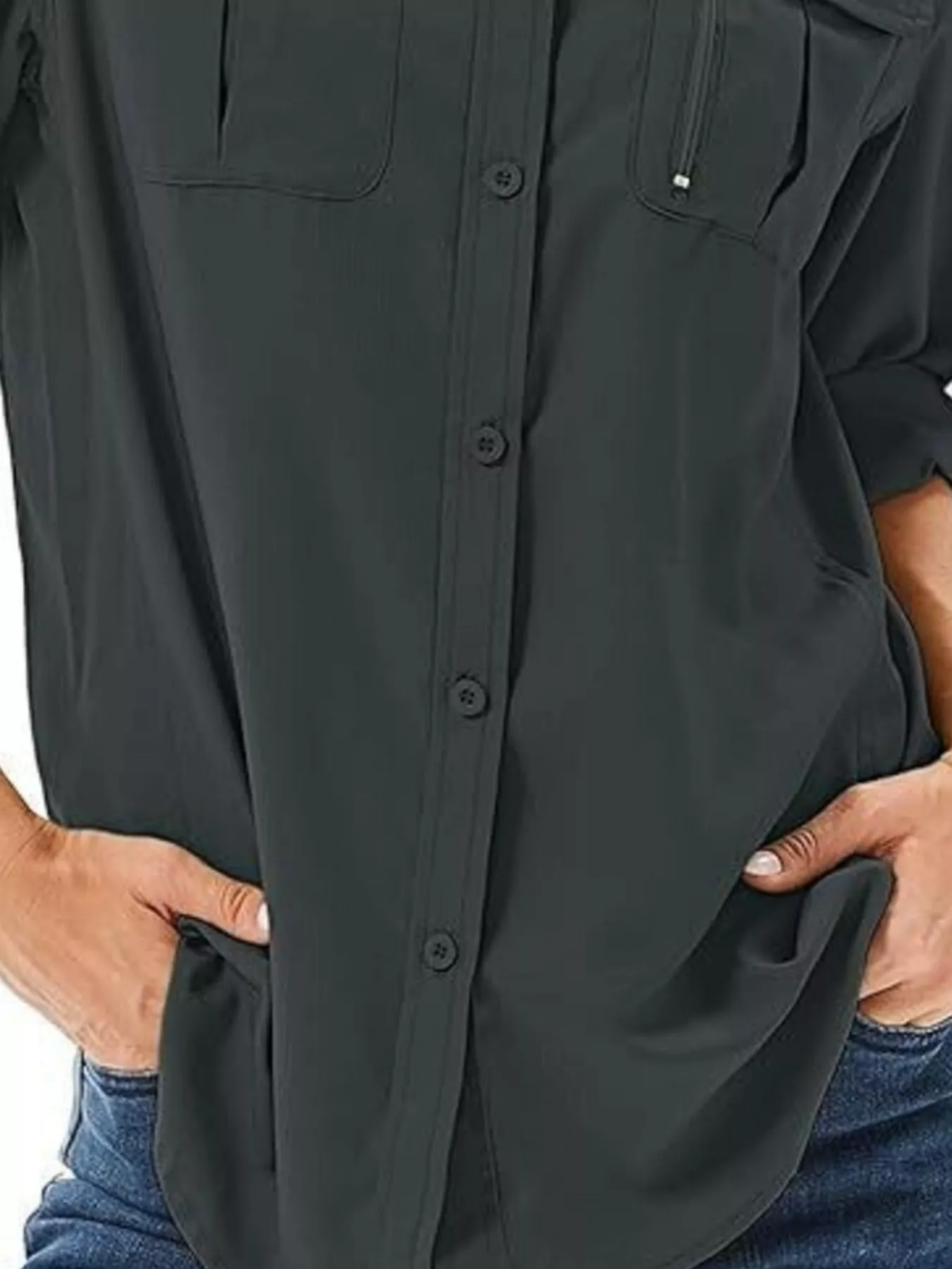 Full Size Roll-Up Sleeve Button Up Shirt Plus Size - Image 21