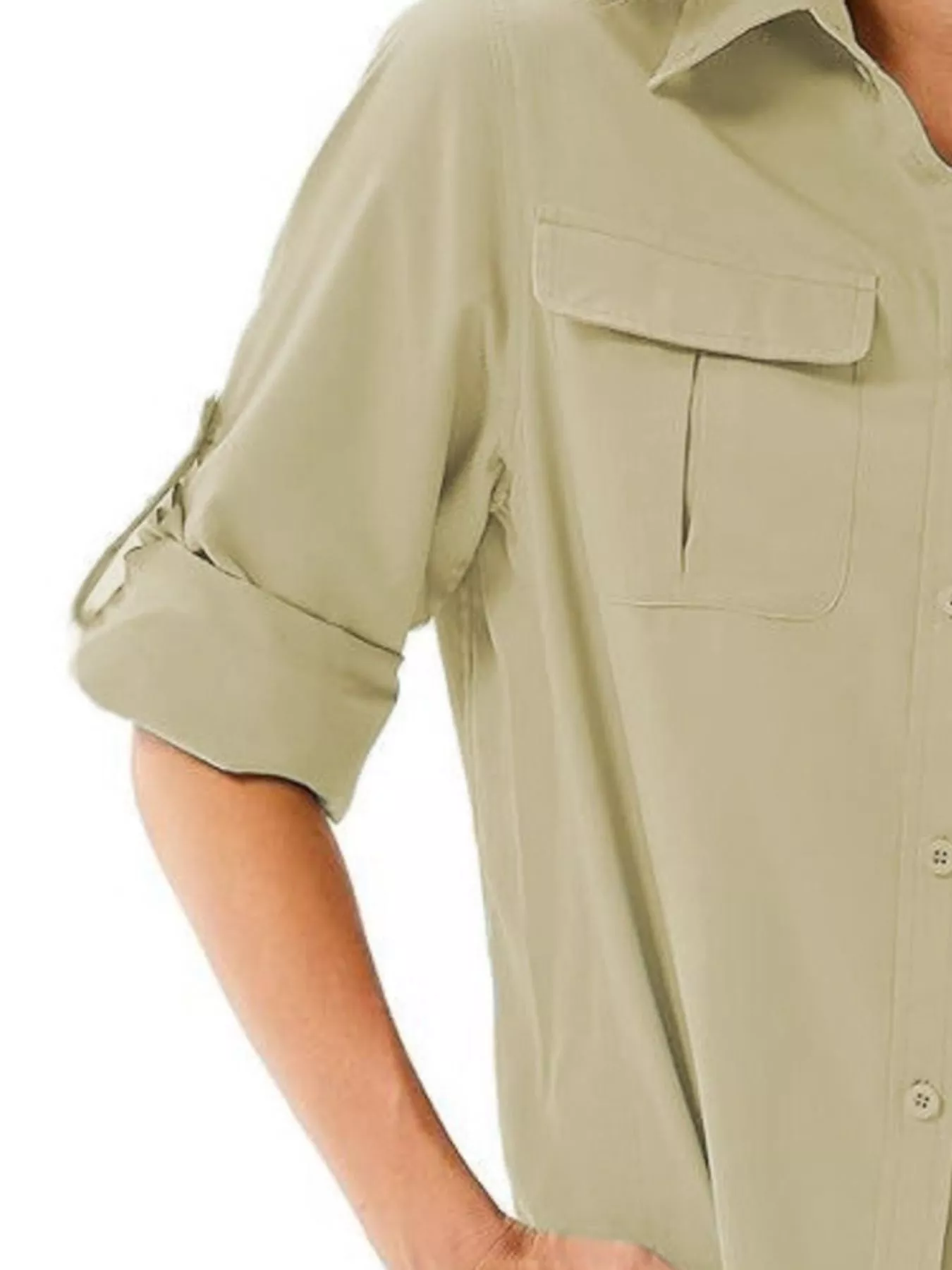 Full Size Roll-Up Sleeve Button Up Shirt Plus Size - Image 3