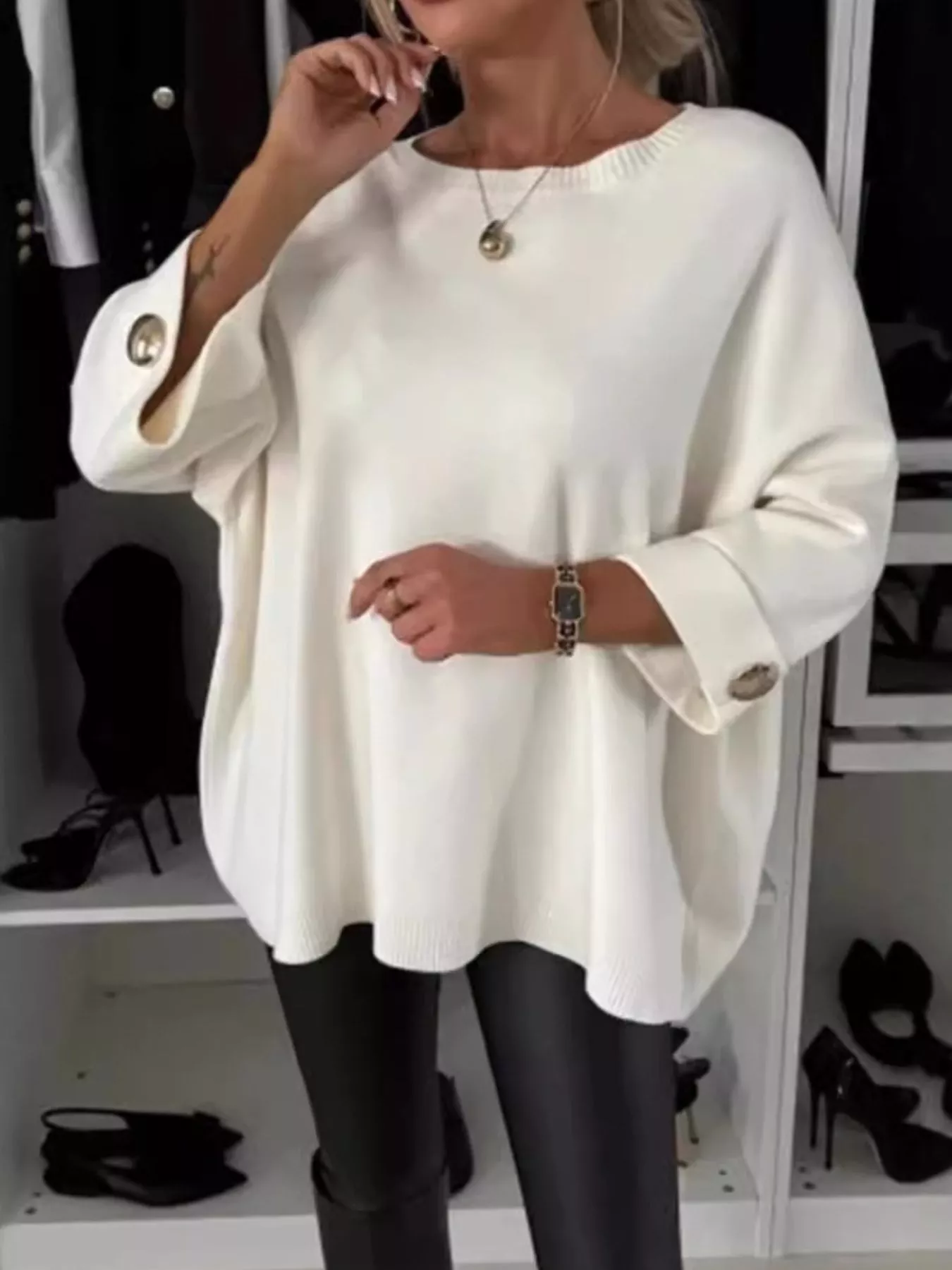 Full Size Round Neck Drop Shoulder Top with Ribbed Trim Plus Size - Image 10