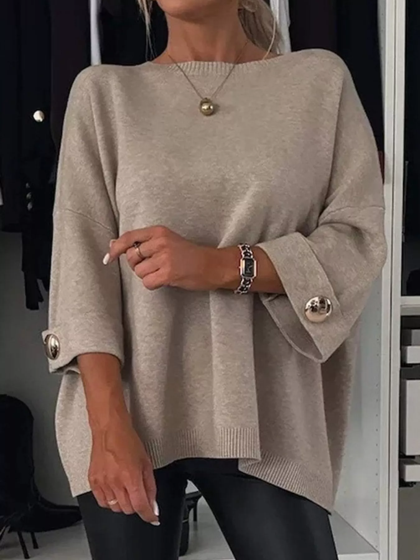 Full Size Round Neck Drop Shoulder Top with Ribbed Trim Plus Size - Image 7