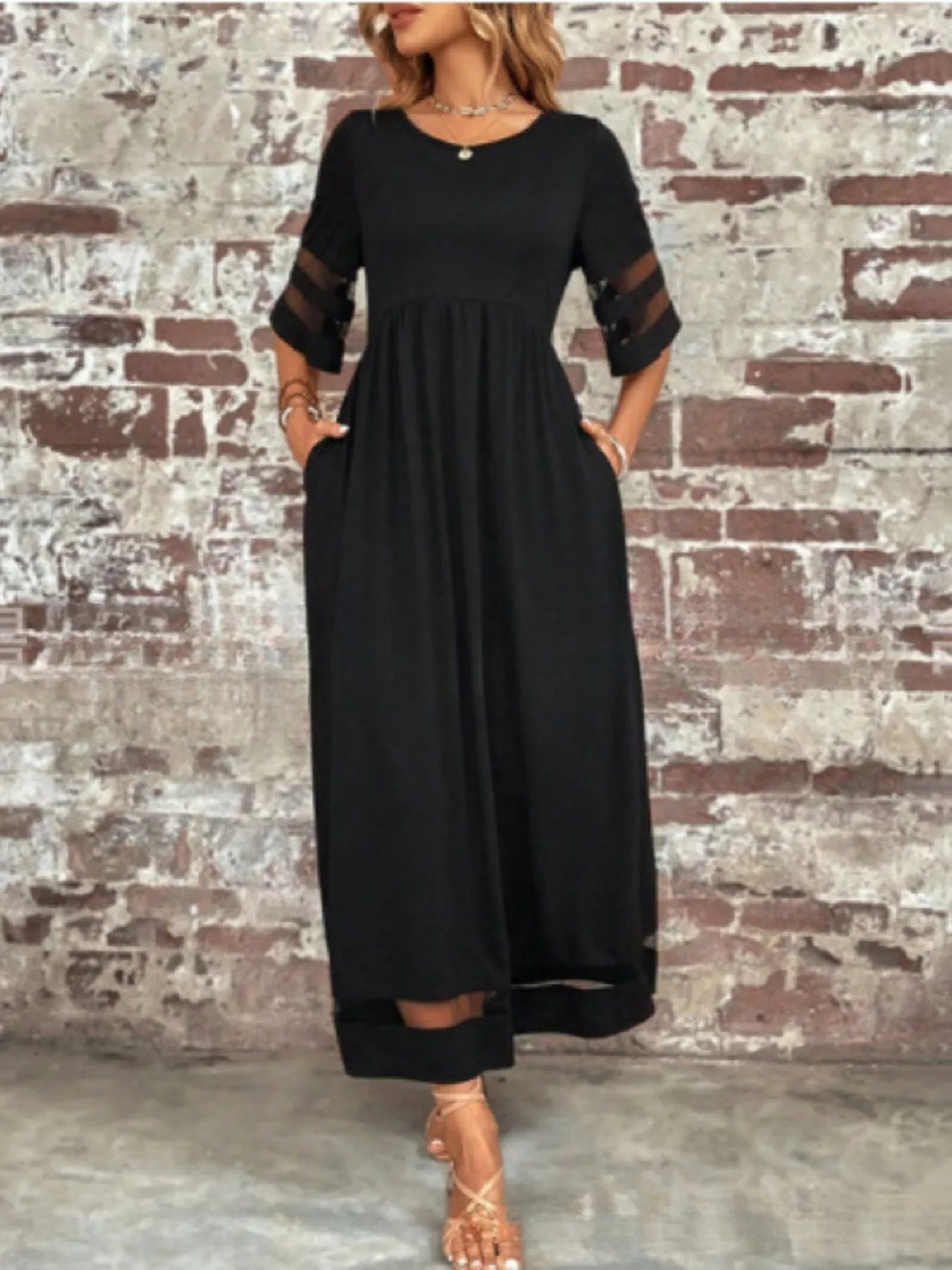 Full Size Round Neck Half Sleeve Dress Plus Size - Image 4