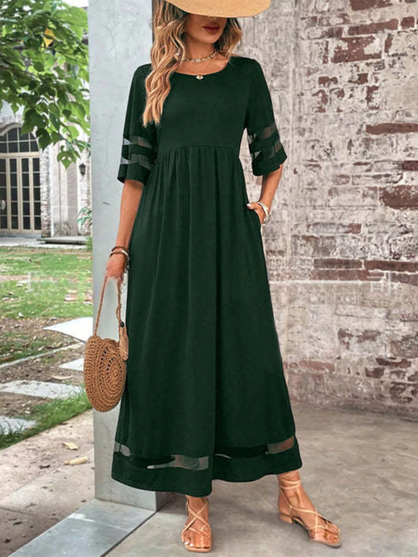 Full Size Round Neck Half Sleeve Dress Plus Size - Image 9