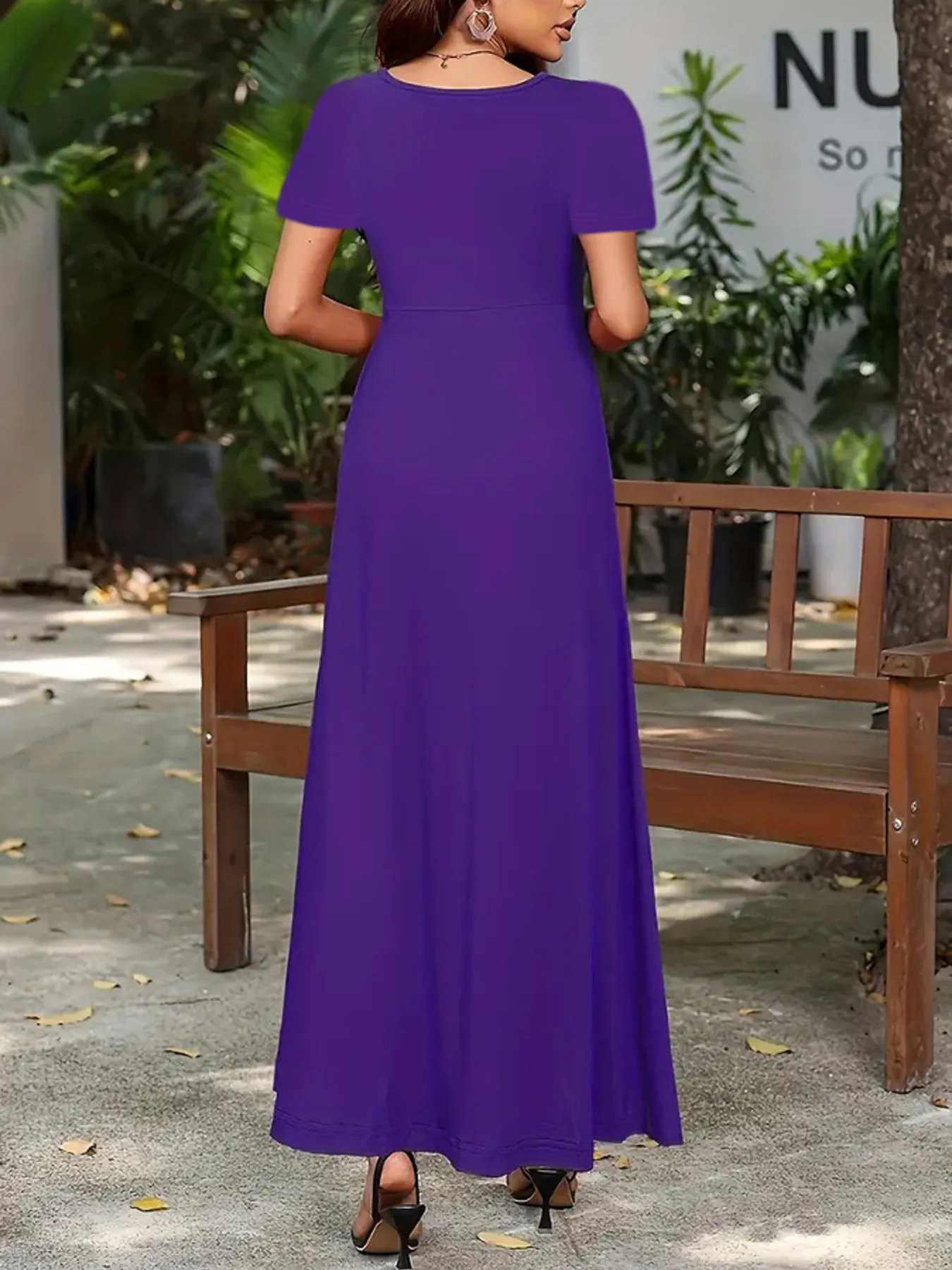 Full Size Round Neck Short Sleeve A-Line Maxi Dress Plus Size - Image 15