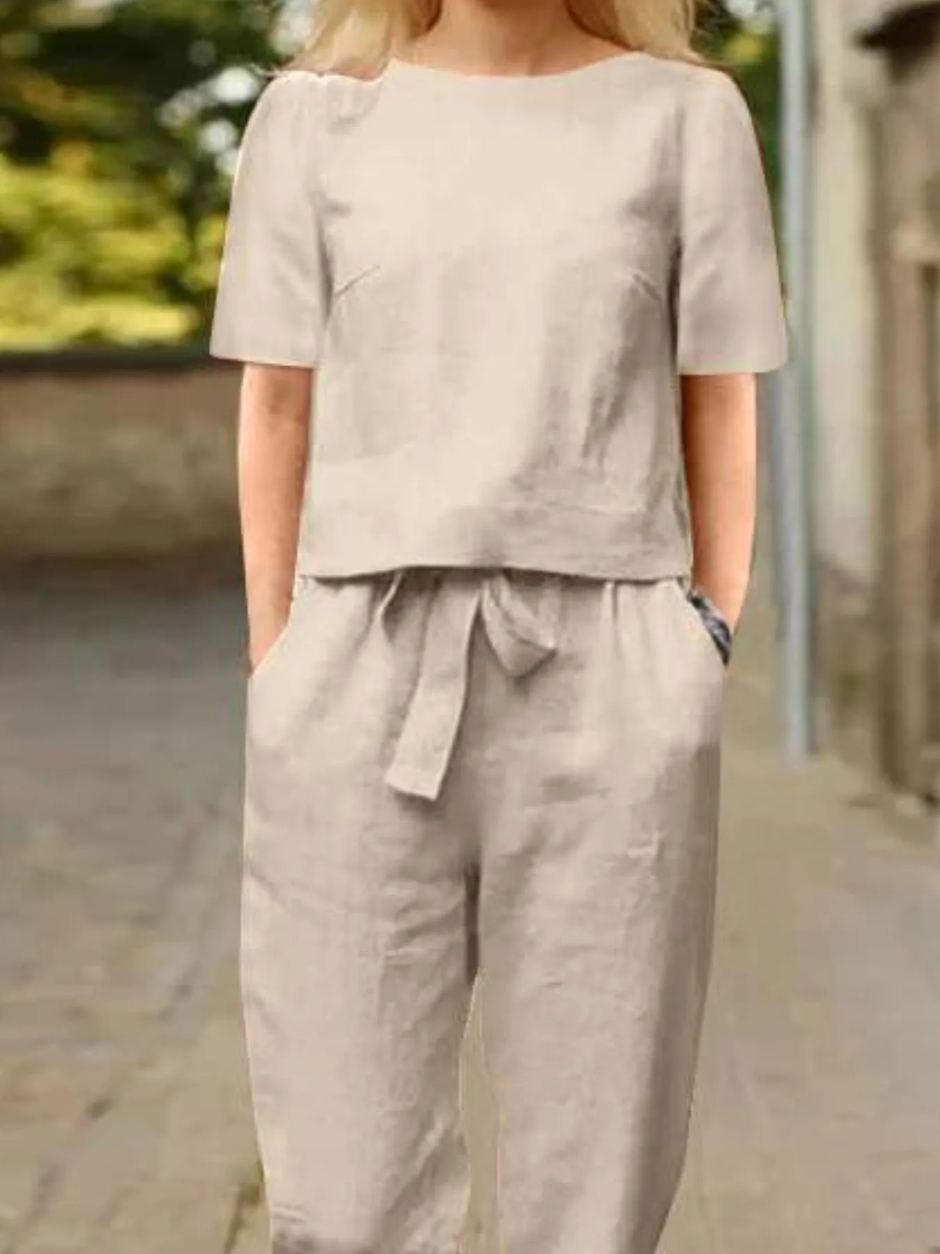 Full Size Round Neck Short Sleeve Top and Pants Set Plus Size - Image 2