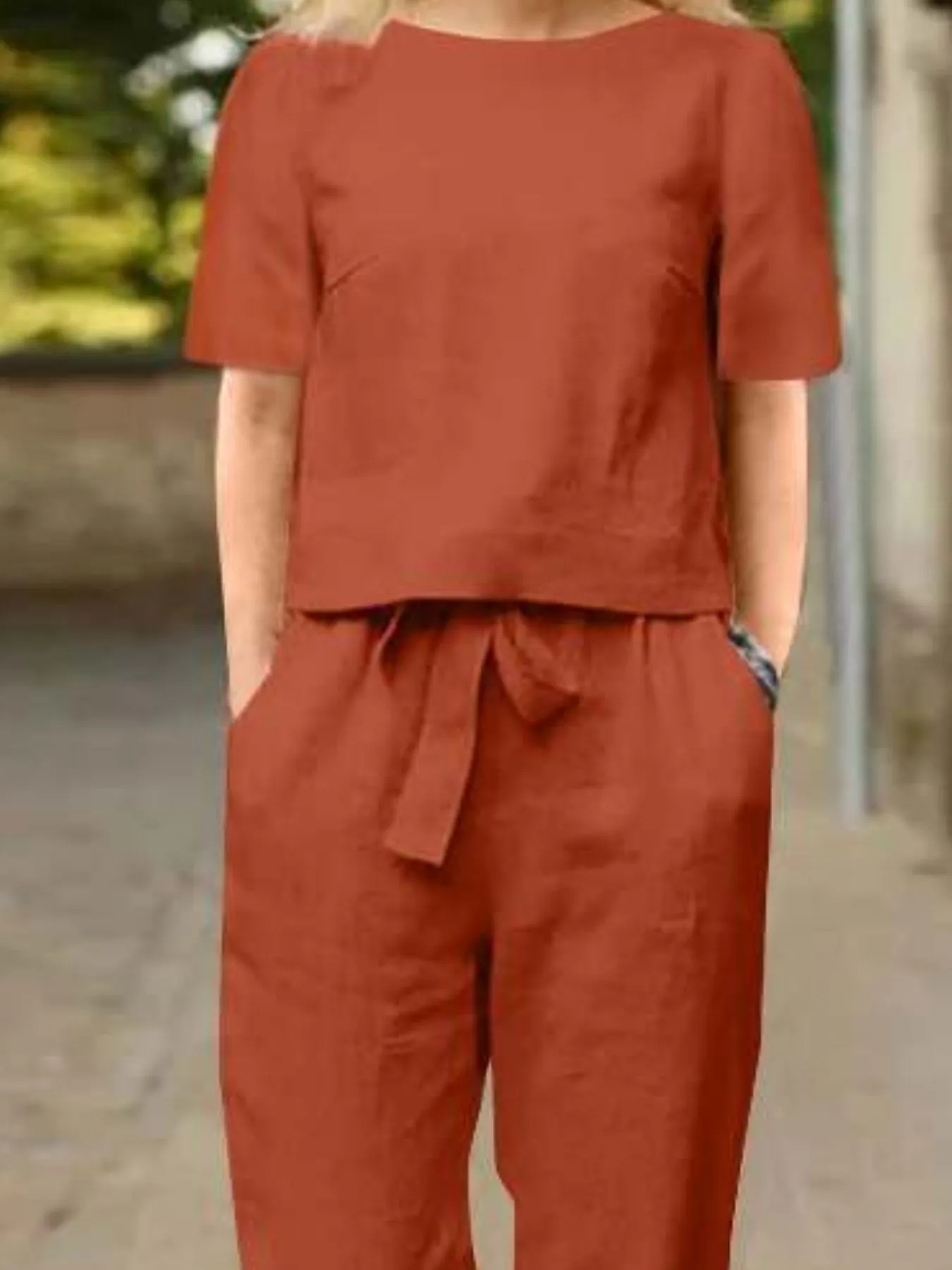 Full Size Round Neck Short Sleeve Top and Pants Set Plus Size - Image 5