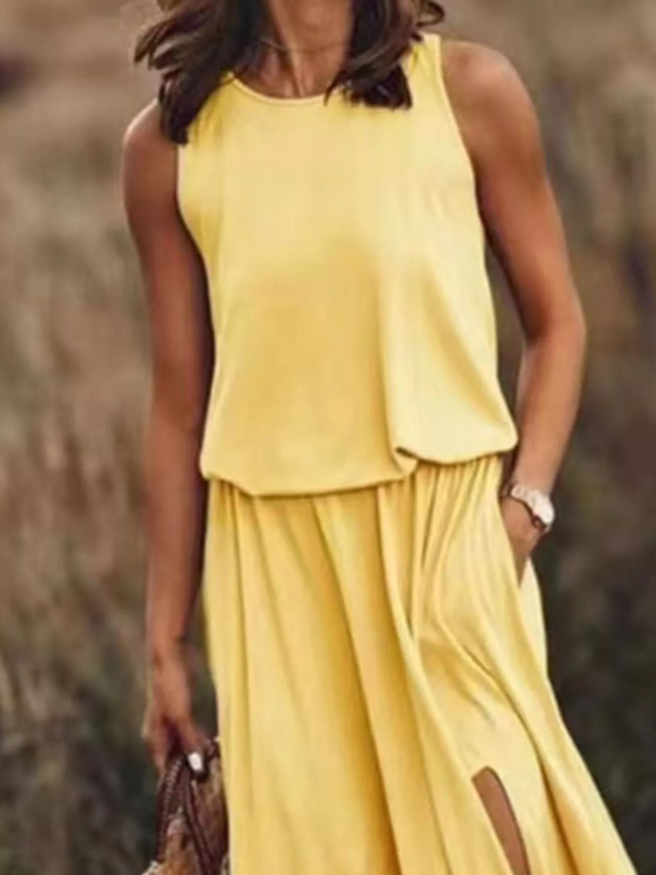Full Size Round Neck Sleeveless Slit Maxi Dress Plus Size - Image 2