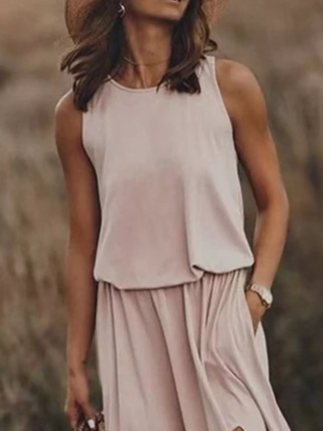 Full Size Round Neck Sleeveless Slit Maxi Dress Plus Size - Image 20