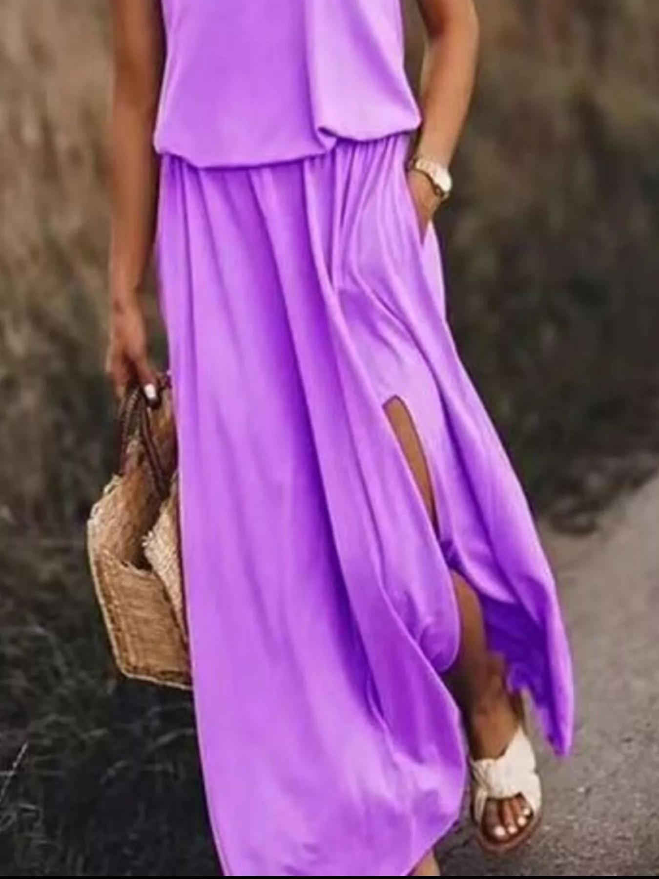 Full Size Round Neck Sleeveless Slit Maxi Dress Plus Size - Image 27