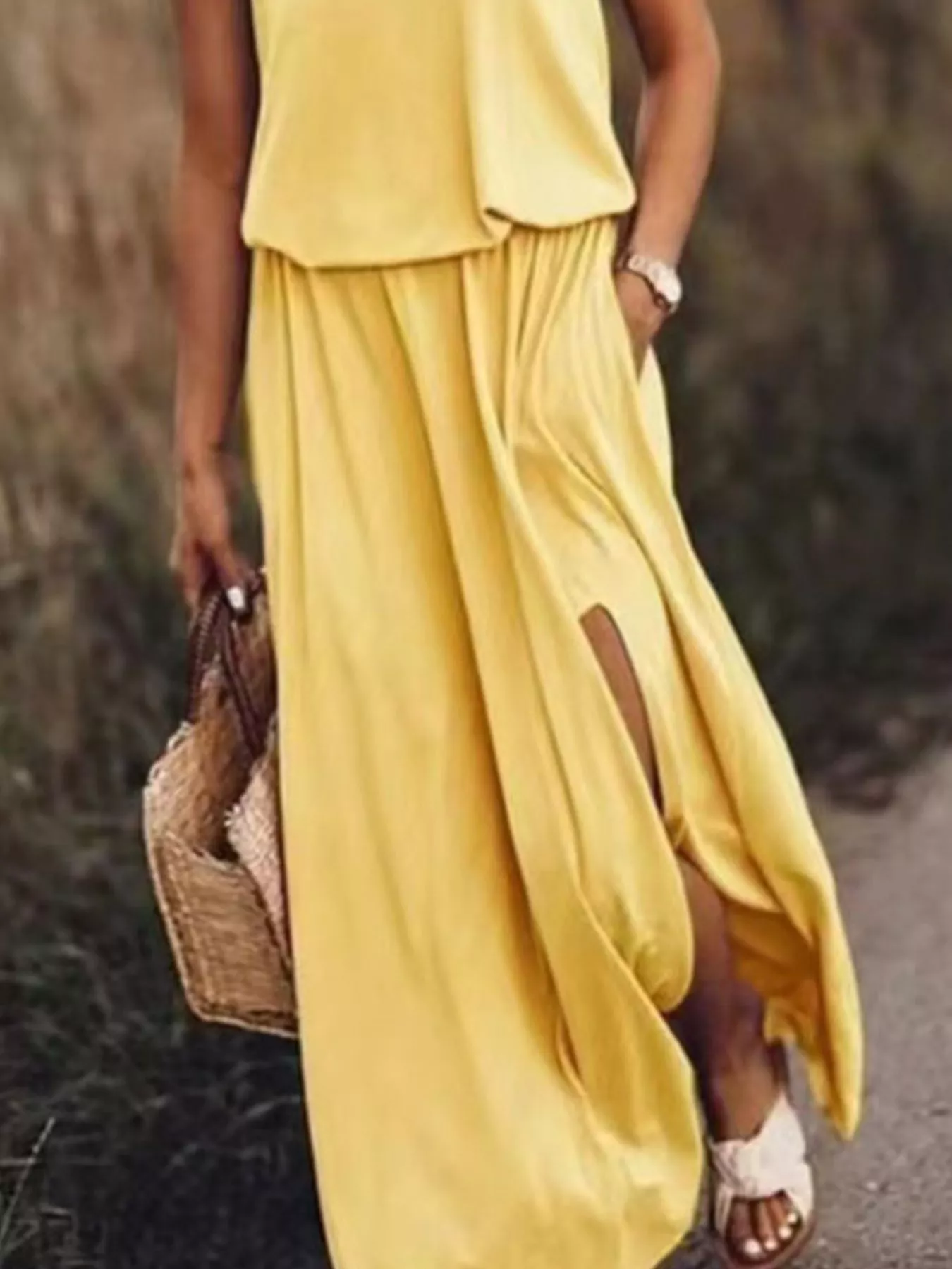 Full Size Round Neck Sleeveless Slit Maxi Dress Plus Size - Image 3