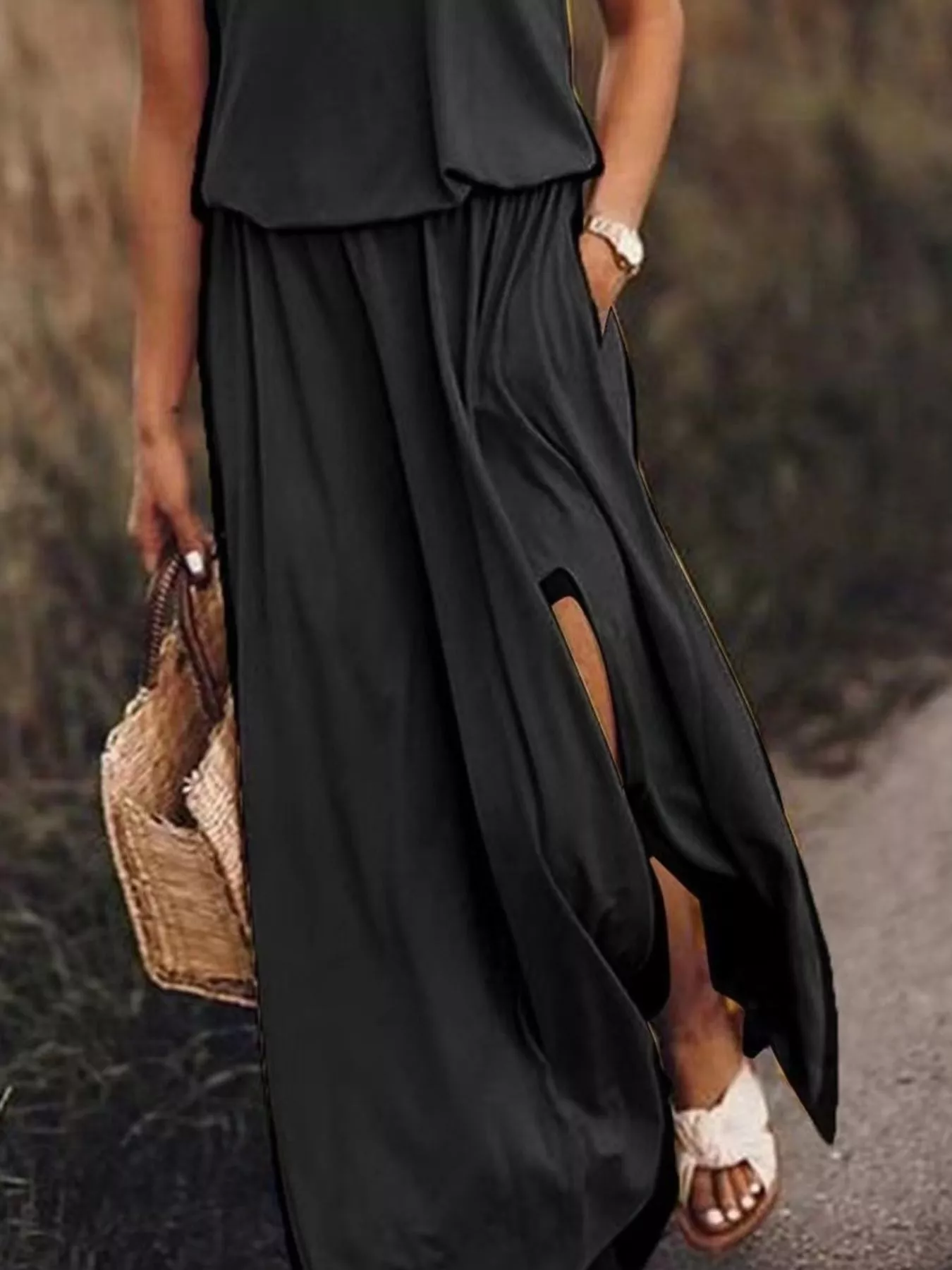 Full Size Round Neck Sleeveless Slit Maxi Dress Plus Size - Image 6