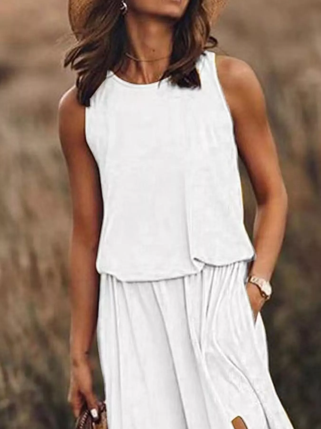Full Size Round Neck Sleeveless Slit Maxi Dress Plus Size - Image 8