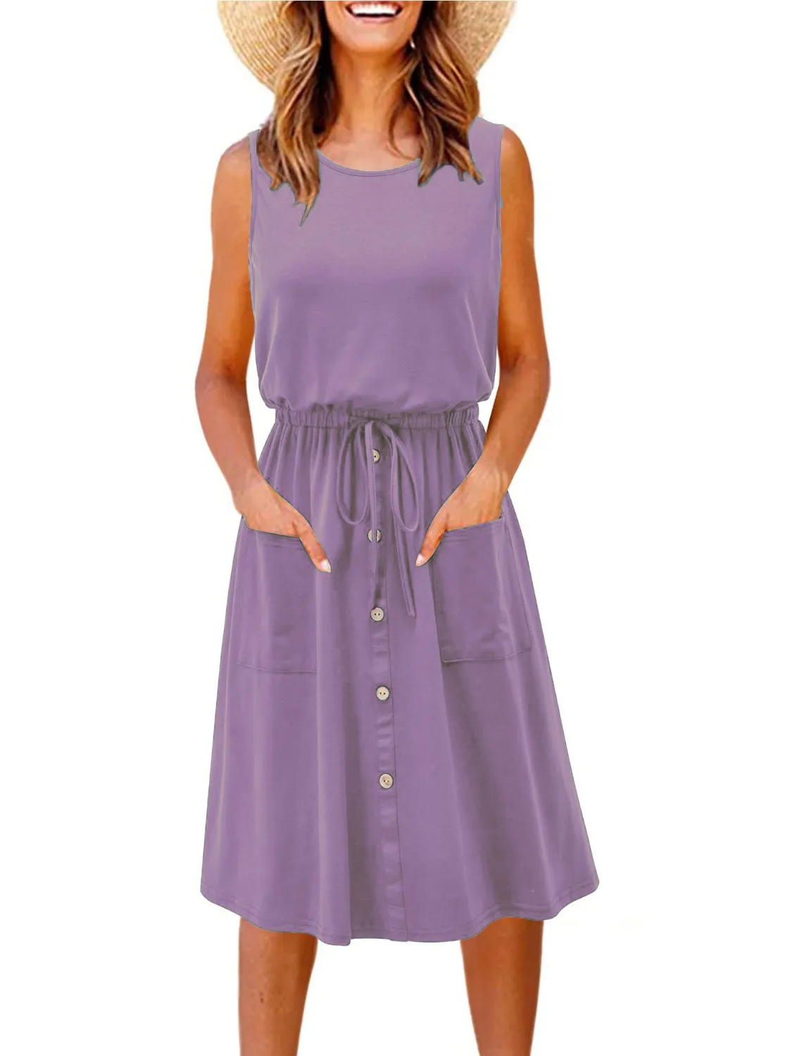Full Size Round Neck Sleeveless Tank Dress Plus Size - Image 16