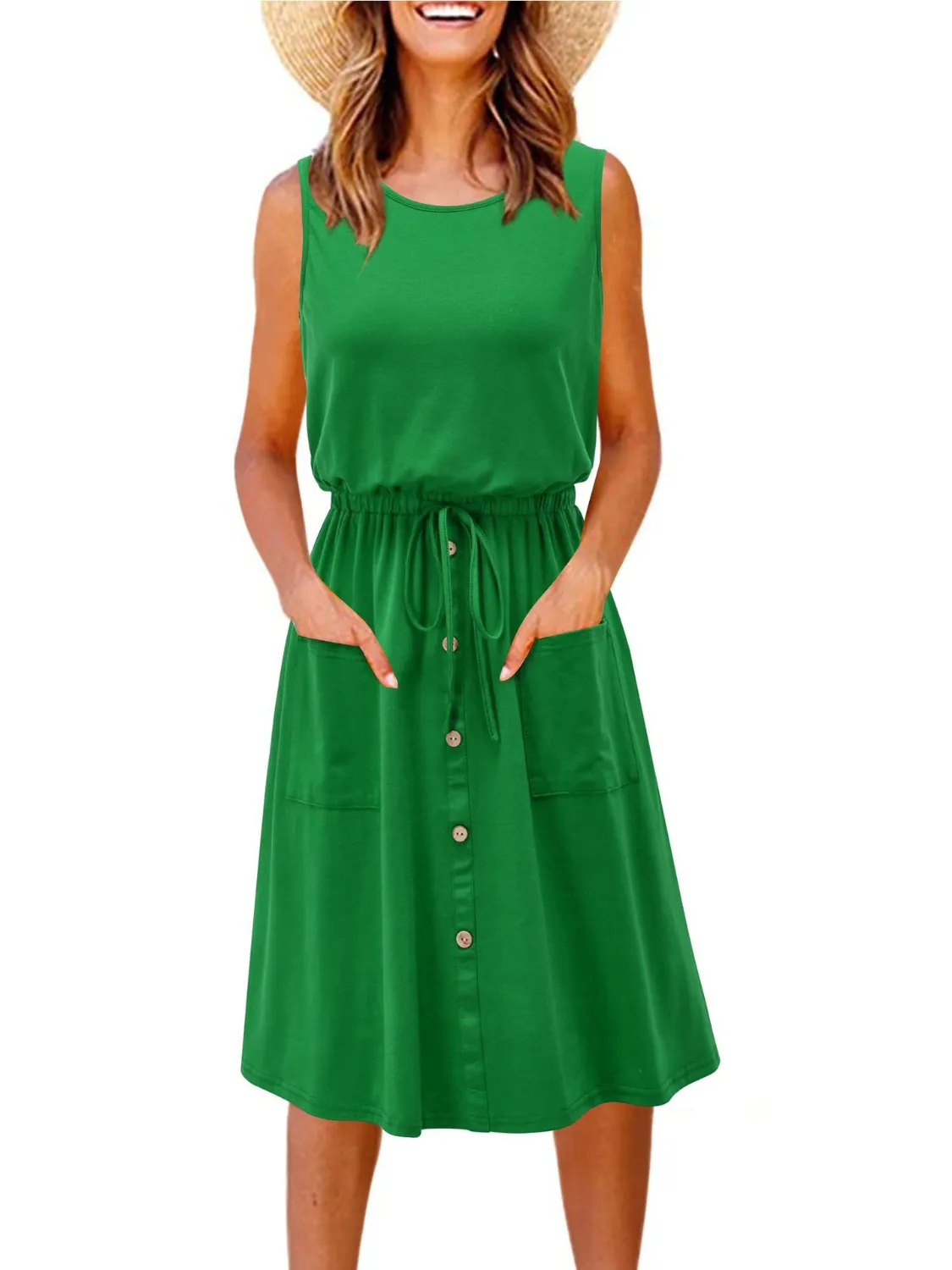 Full Size Round Neck Sleeveless Tank Dress Plus Size - Image 19