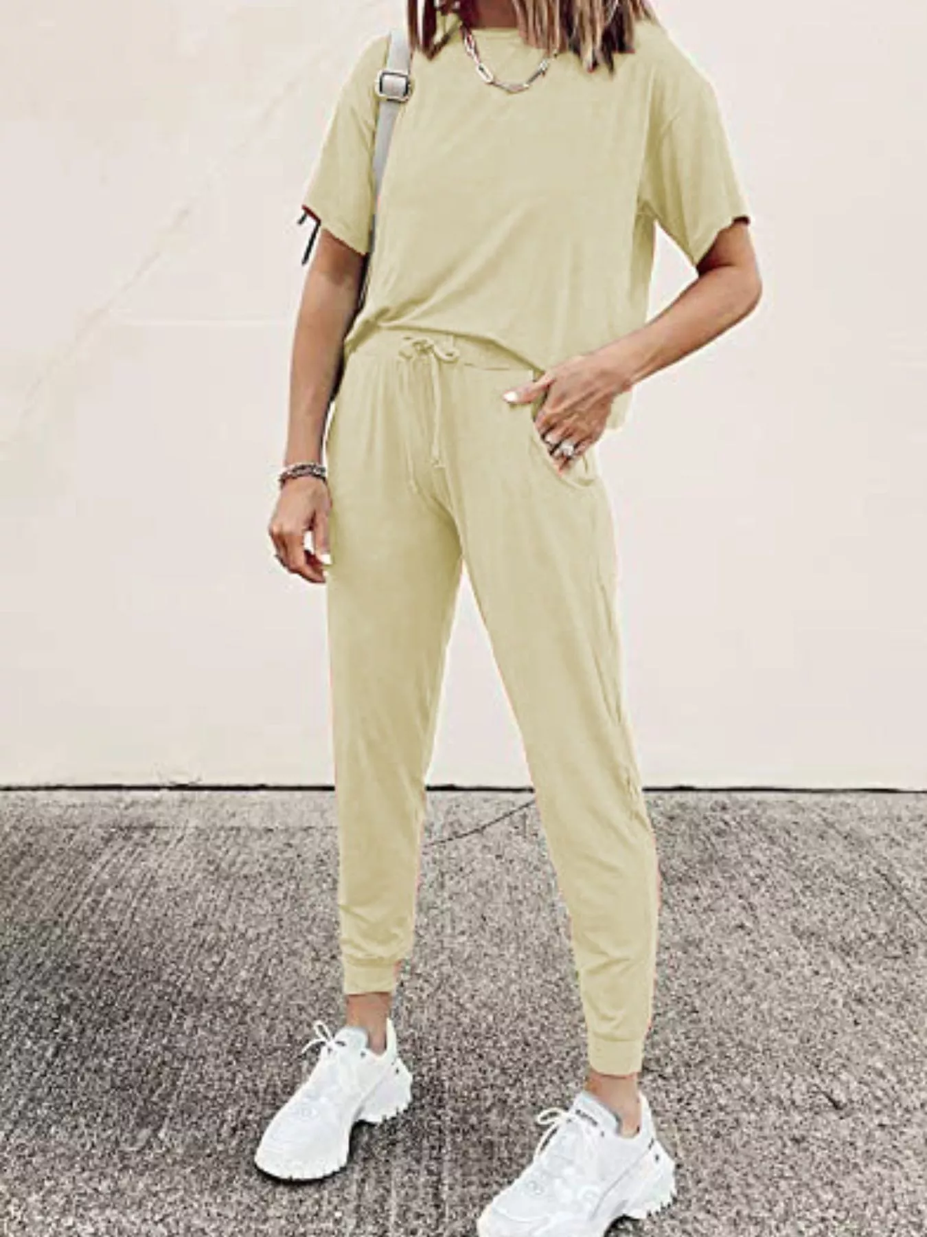 Full Size Round Neck Top and Drawstring Pants Set Plus Size - Image 11