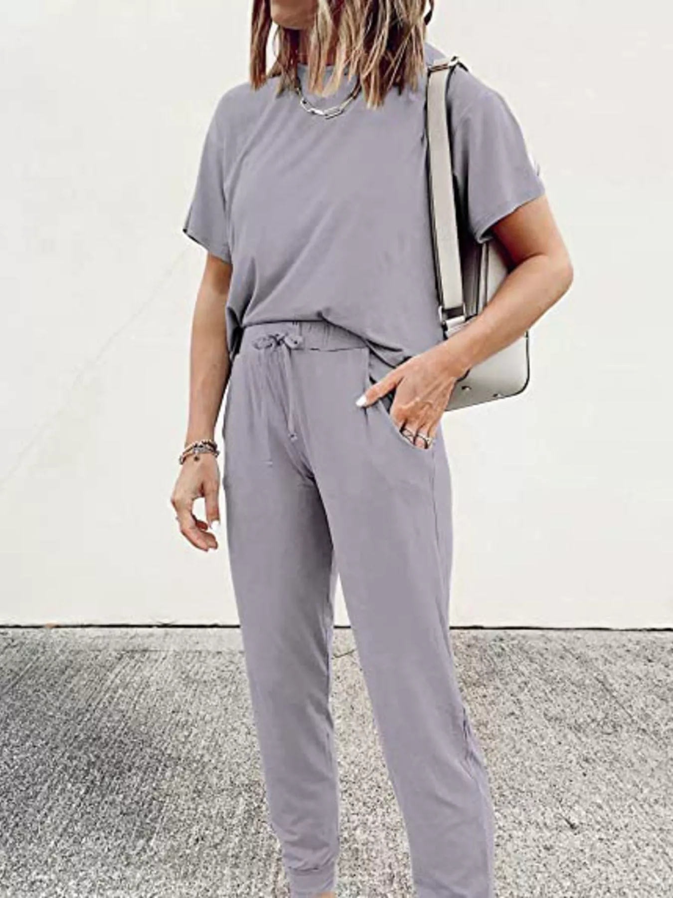Full Size Round Neck Top and Drawstring Pants Set Plus Size - Image 4