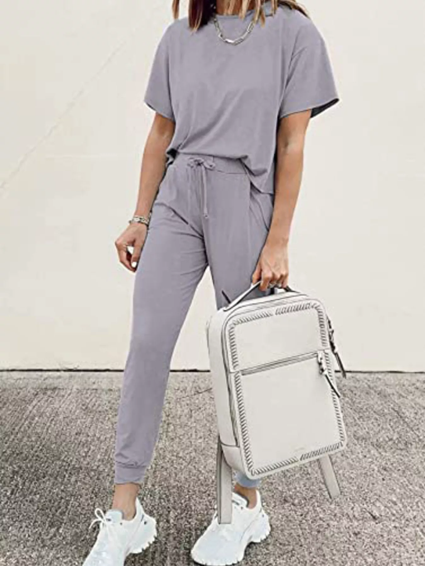 Full Size Round Neck Top and Drawstring Pants Set Plus Size - Image 5