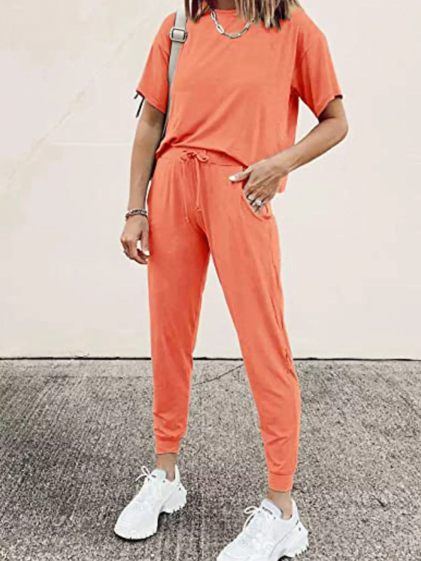 Full Size Round Neck Top and Drawstring Pants Set Plus Size - Image 9