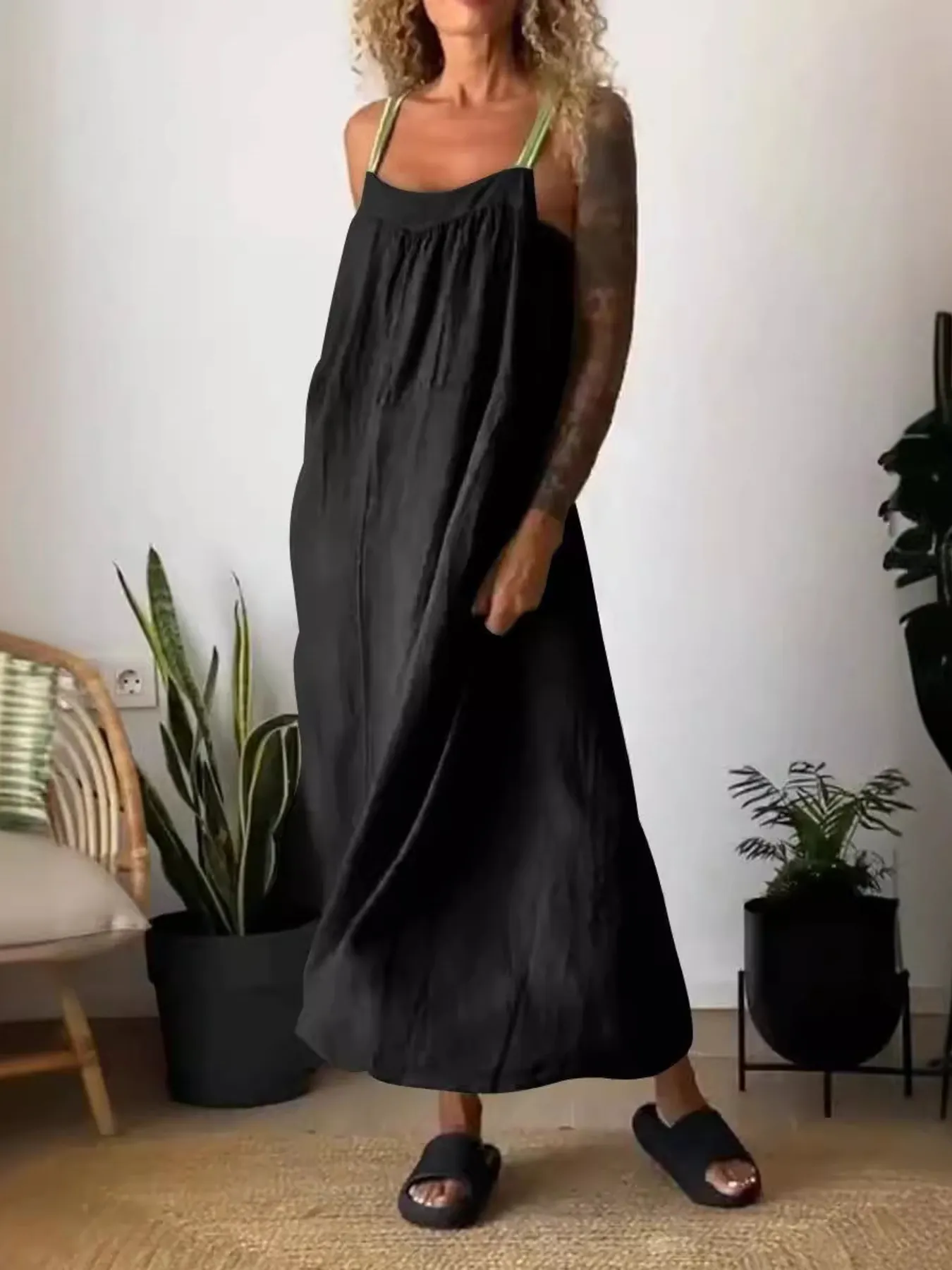 Full Size Ruched Cami Maxi Dress with Pockets Plus Size - Image 24