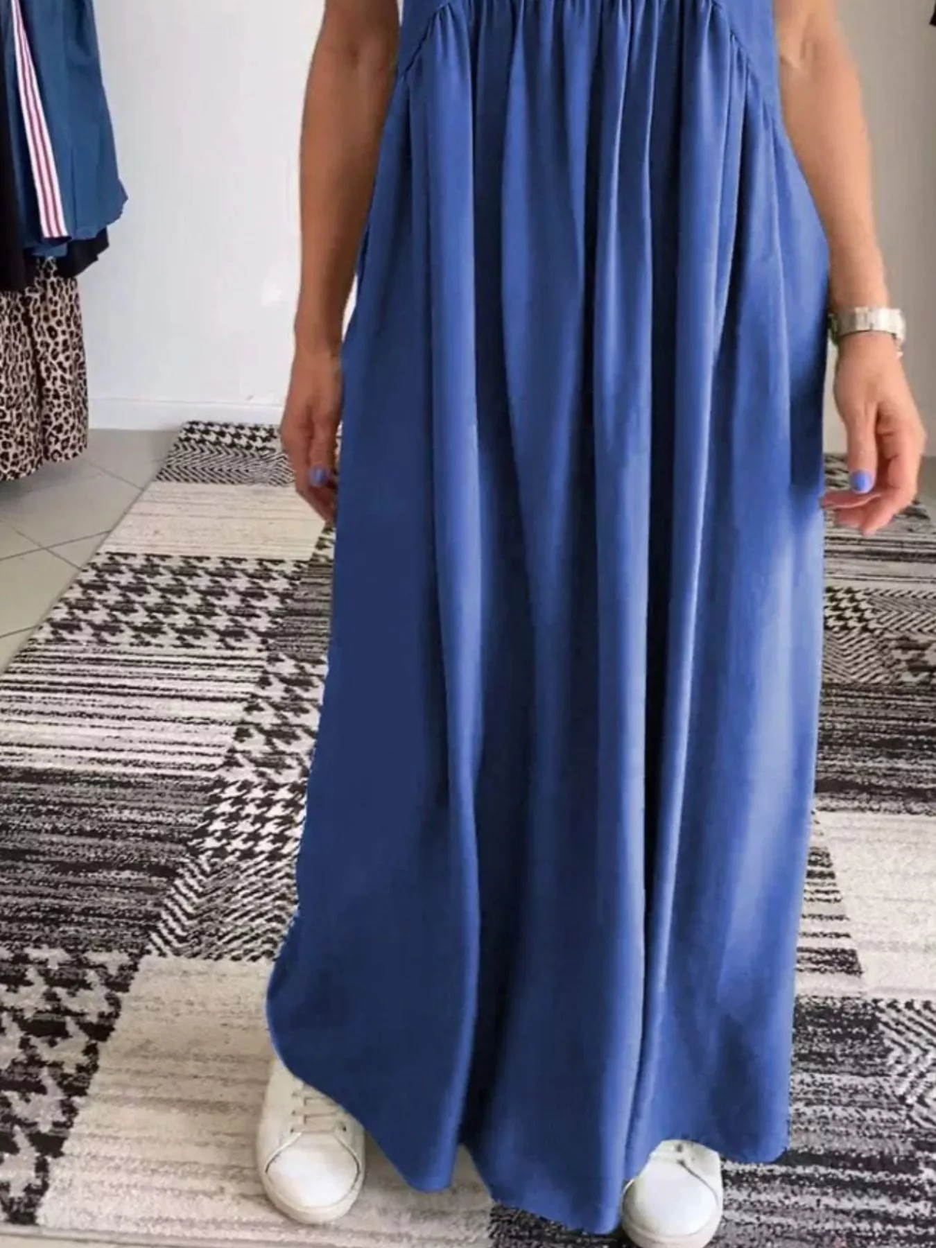 Full Size Ruched Wide Strap Overall Maxi Dress Plus Size - Image 5