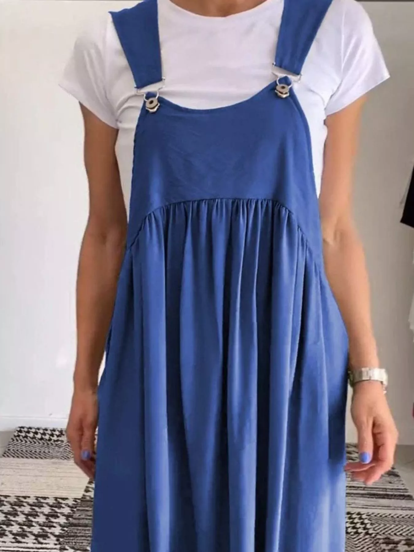 Full Size Ruched Wide Strap Overall Maxi Dress Plus Size - Image 6