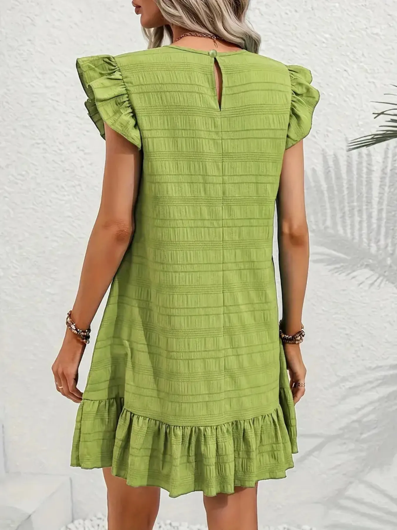 Full Size Ruffled Flutter Sleeve Textured Mini Dress Plus Size - Image 3