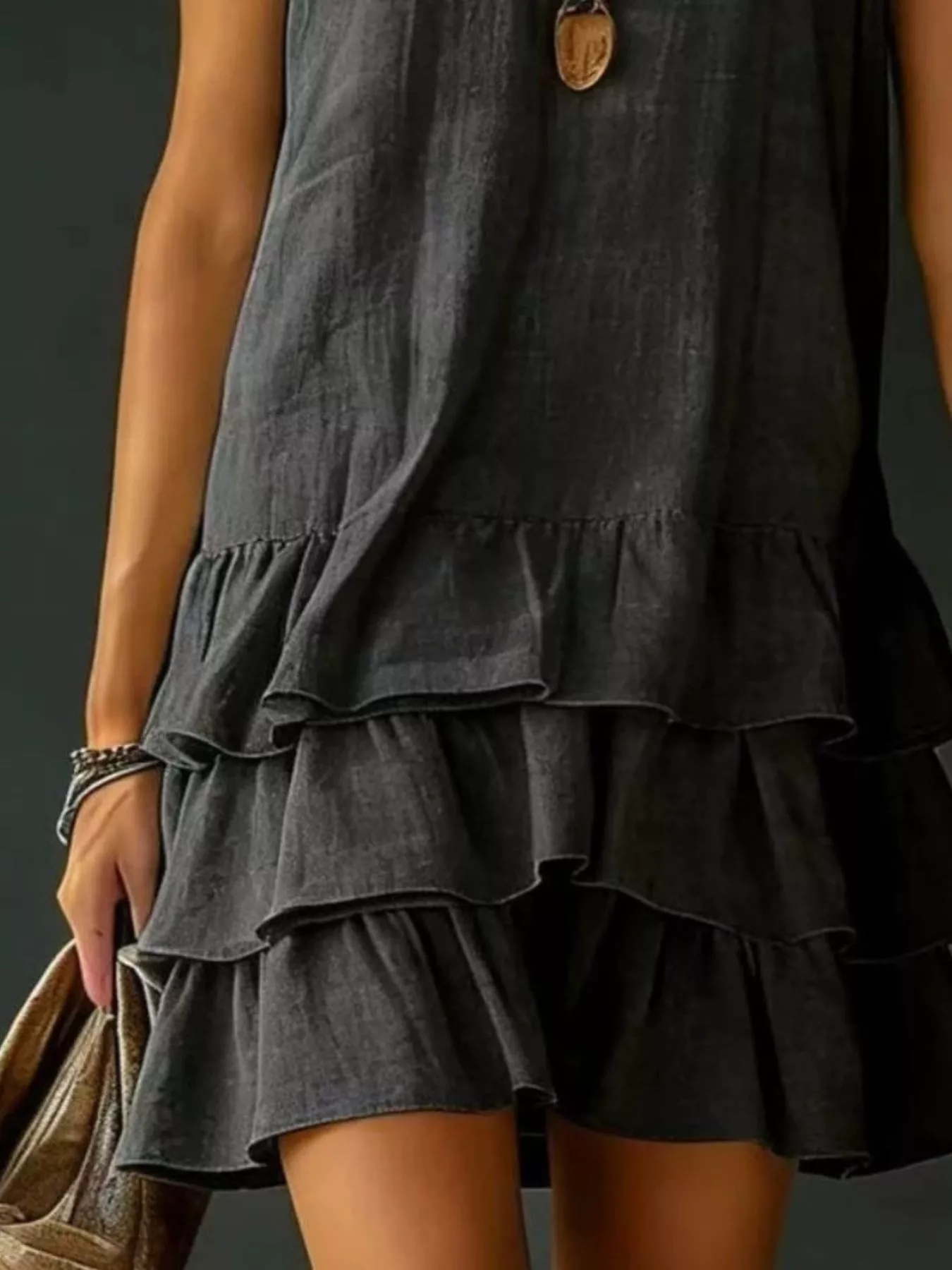 Full Size Ruffled Hem V-Neck Sleeveless Dress Plus Size - Image 8
