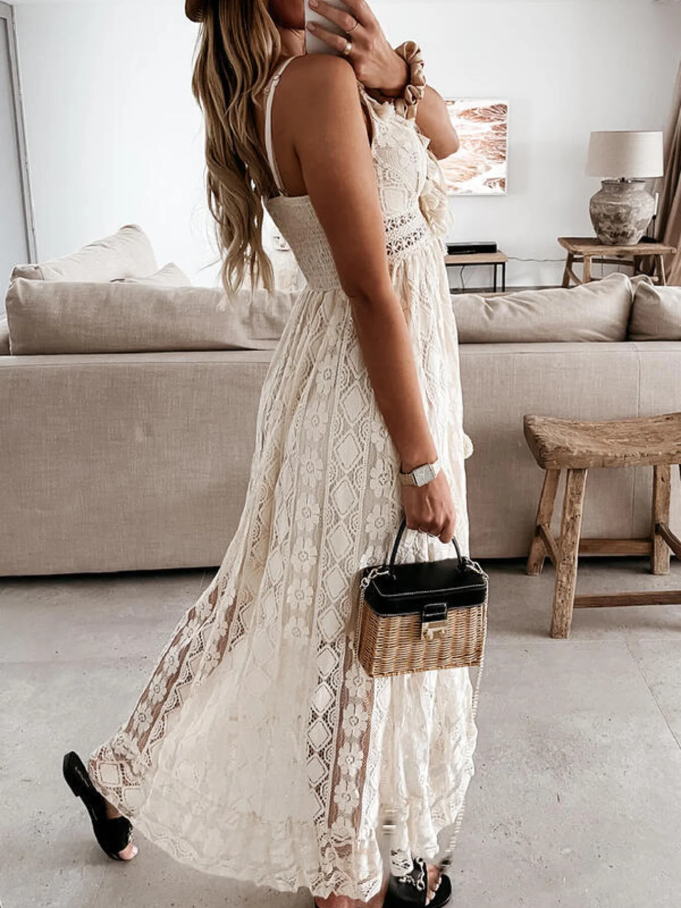 Full Size Ruffled Lace V-Neck Maxi Dress Plus Size - Image 3