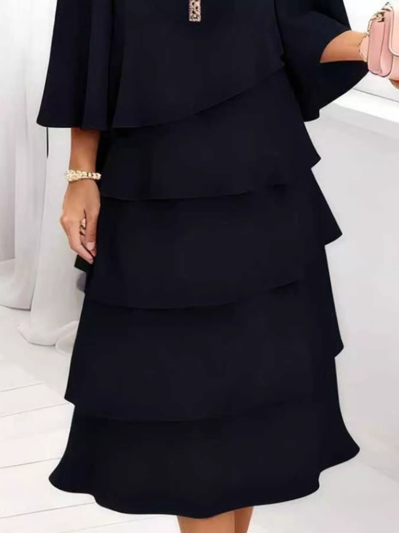 Full Size Ruffled Layered 3/4 Sleeve Dress Plus Size - Image 9