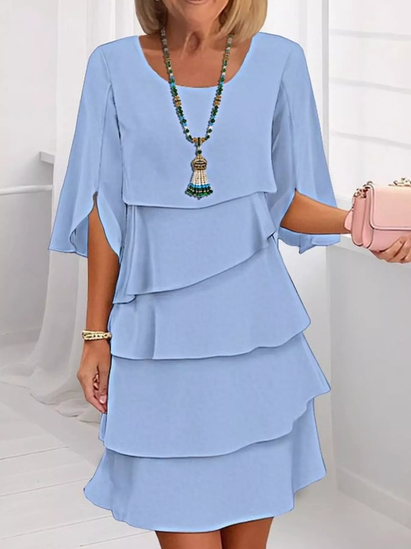 Full Size Ruffled Layered Flutter Sleeve Dress Plus Size - Image 7