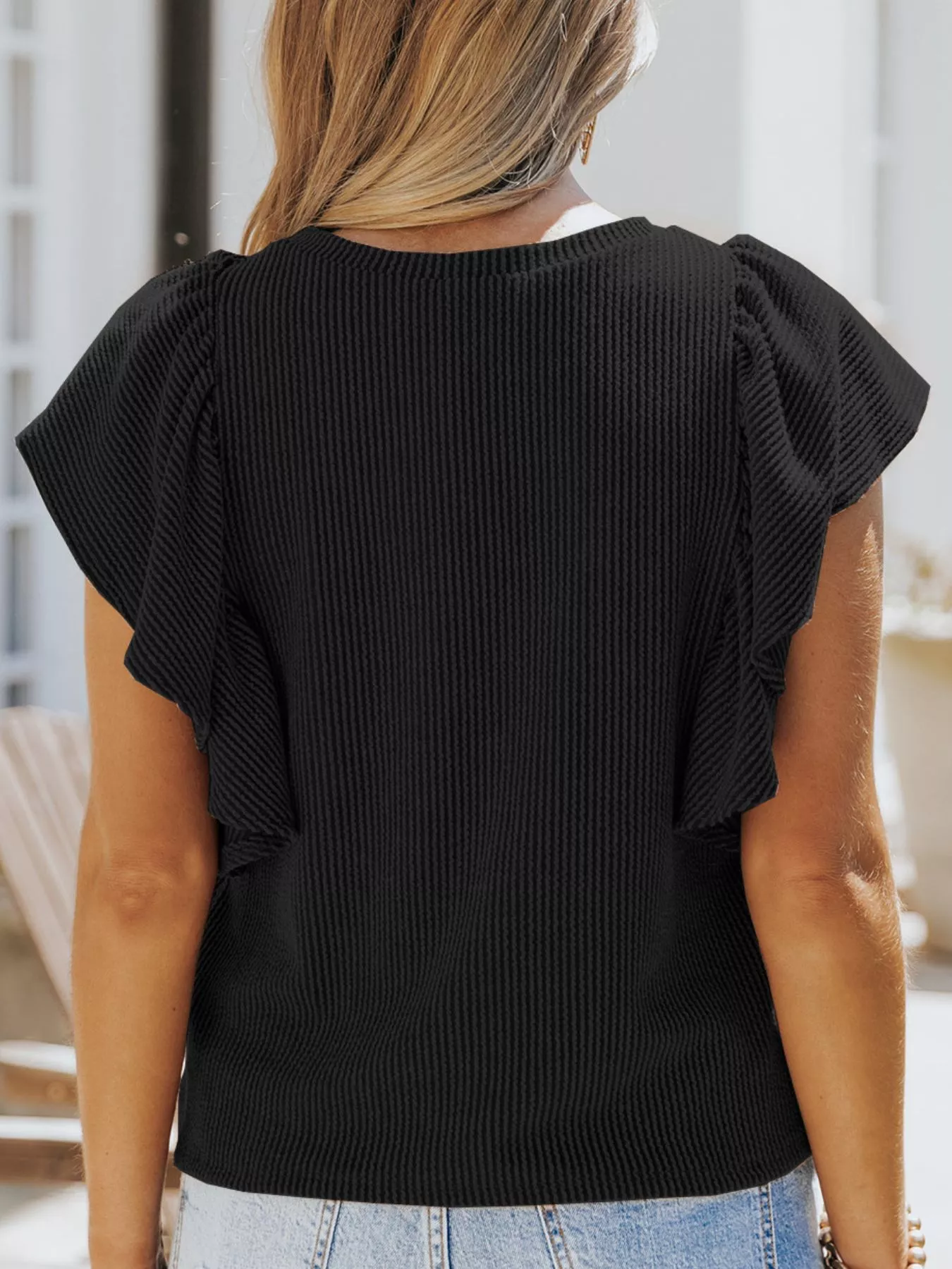 Full Size Ruffled Sleeve Ribbed Knit T-Shirt Plus Size - Image 13