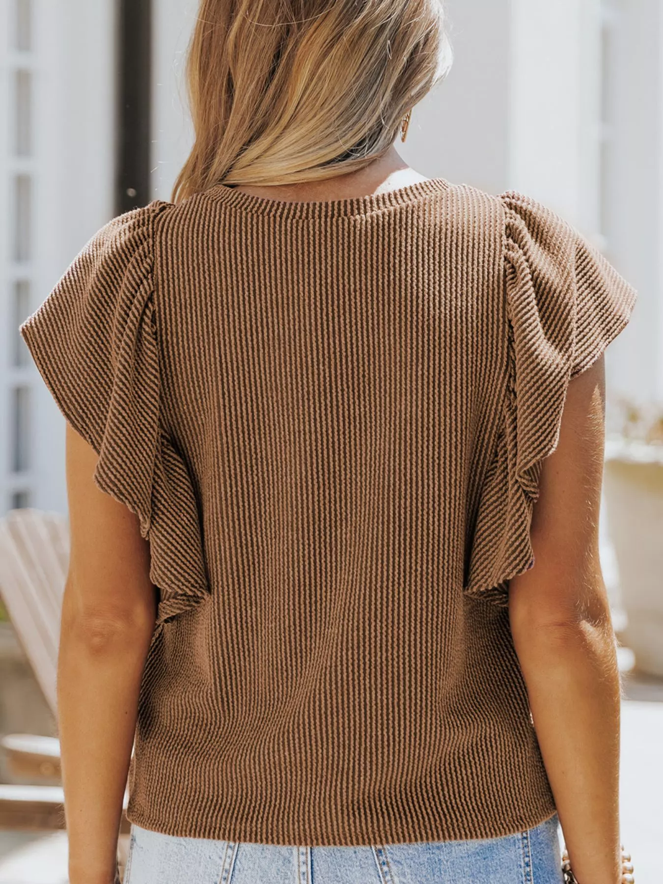 Full Size Ruffled Sleeve Ribbed Knit T-Shirt Plus Size - Image 6