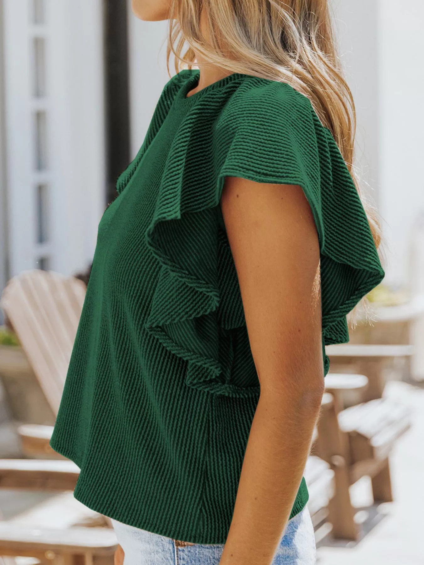 Full Size Ruffled Sleeve Ribbed Knit T-Shirt Plus Size - Image 8