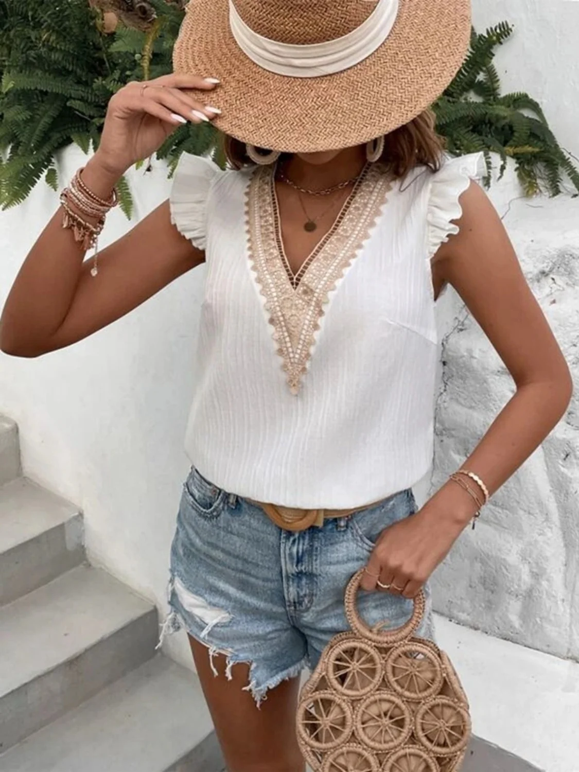 Full Size Ruffled V-Neck Tank - Image 4