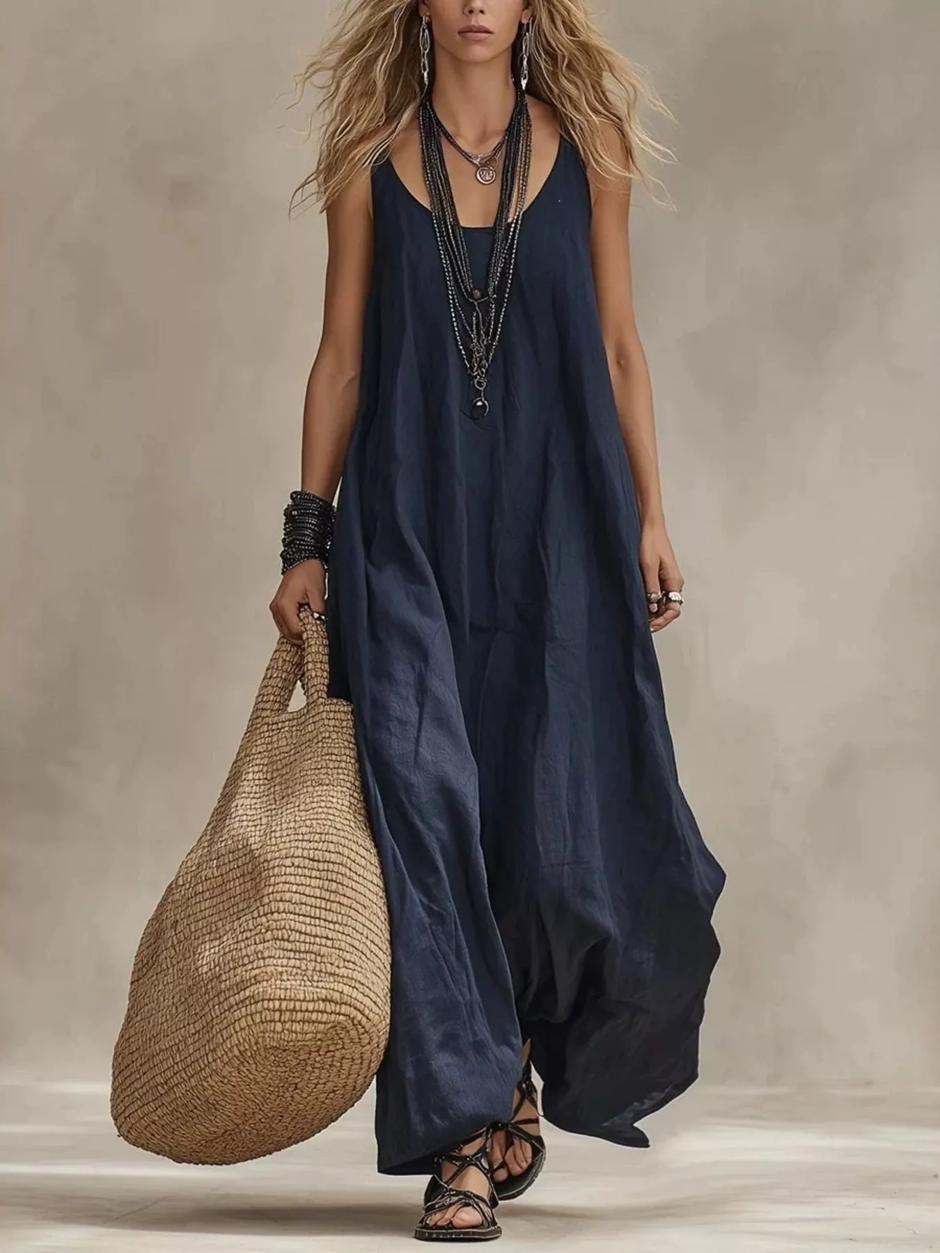Full Size Scoop Neck Sleeveless Maxi Dress Plus Size - Image 3
