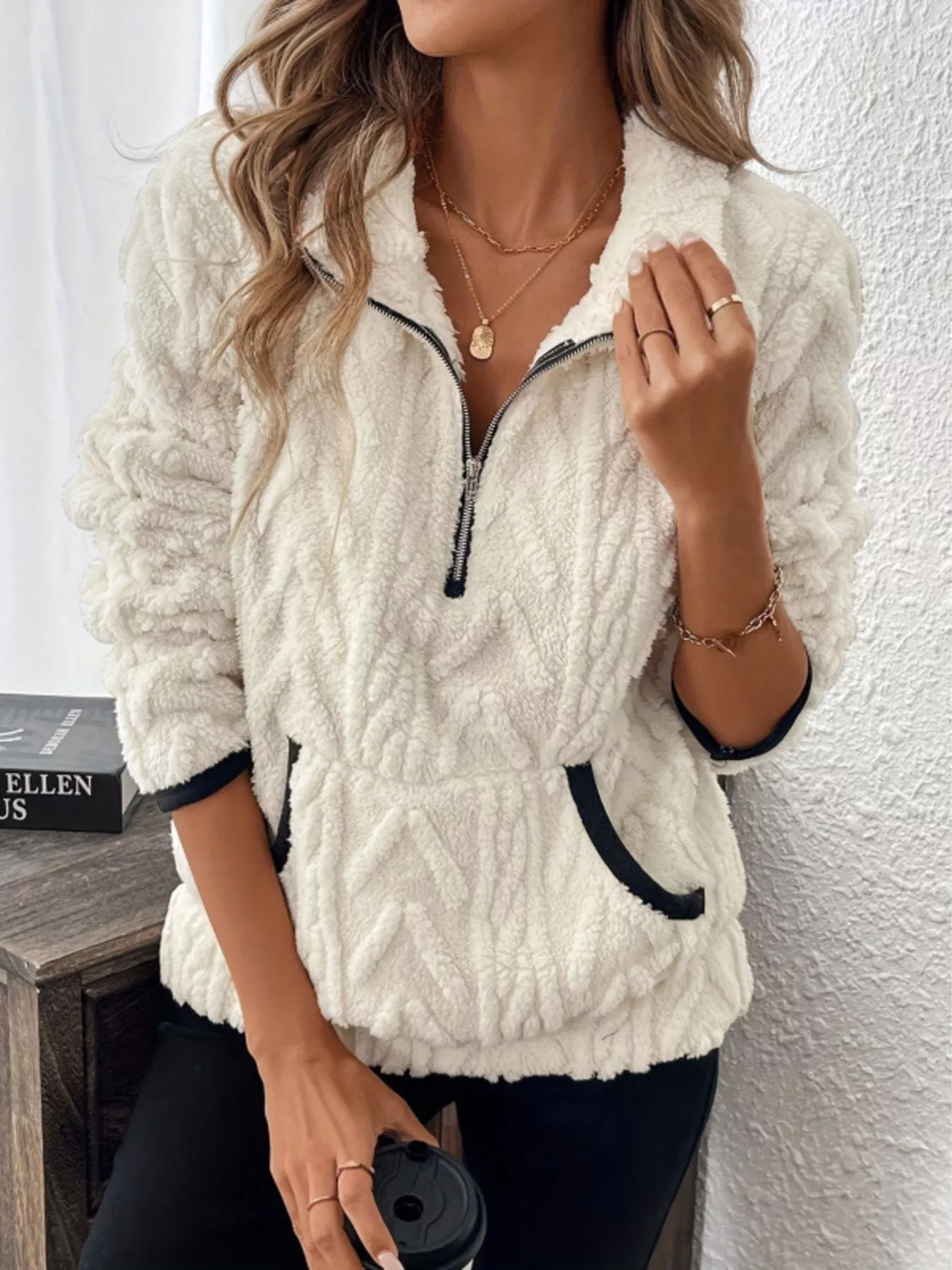 Full Size Sherpa Half Zip Sweatshirt Plus Size