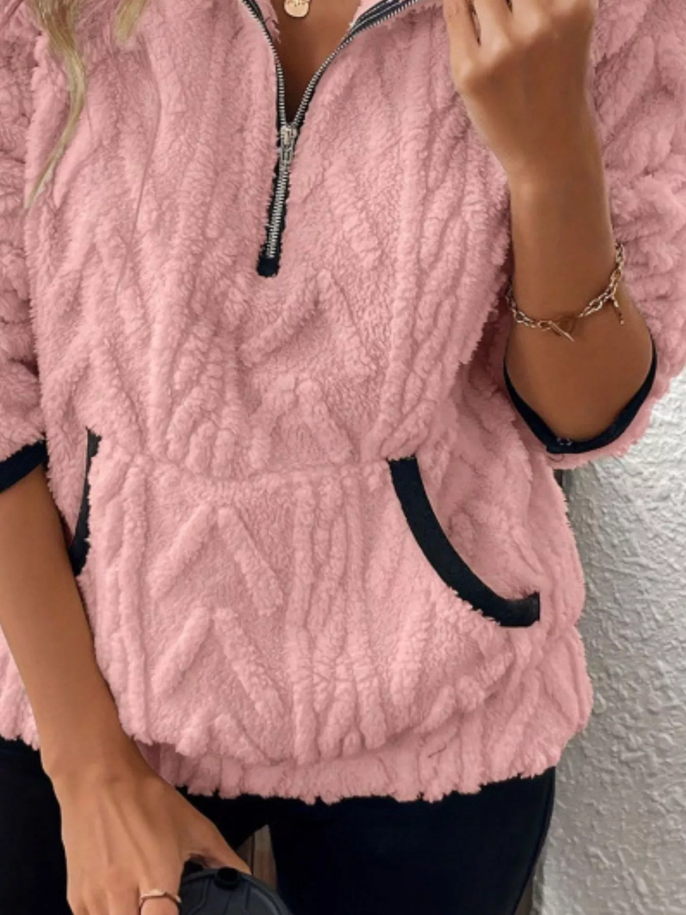 Full Size Sherpa Half Zip Sweatshirt Plus Size - Image 21