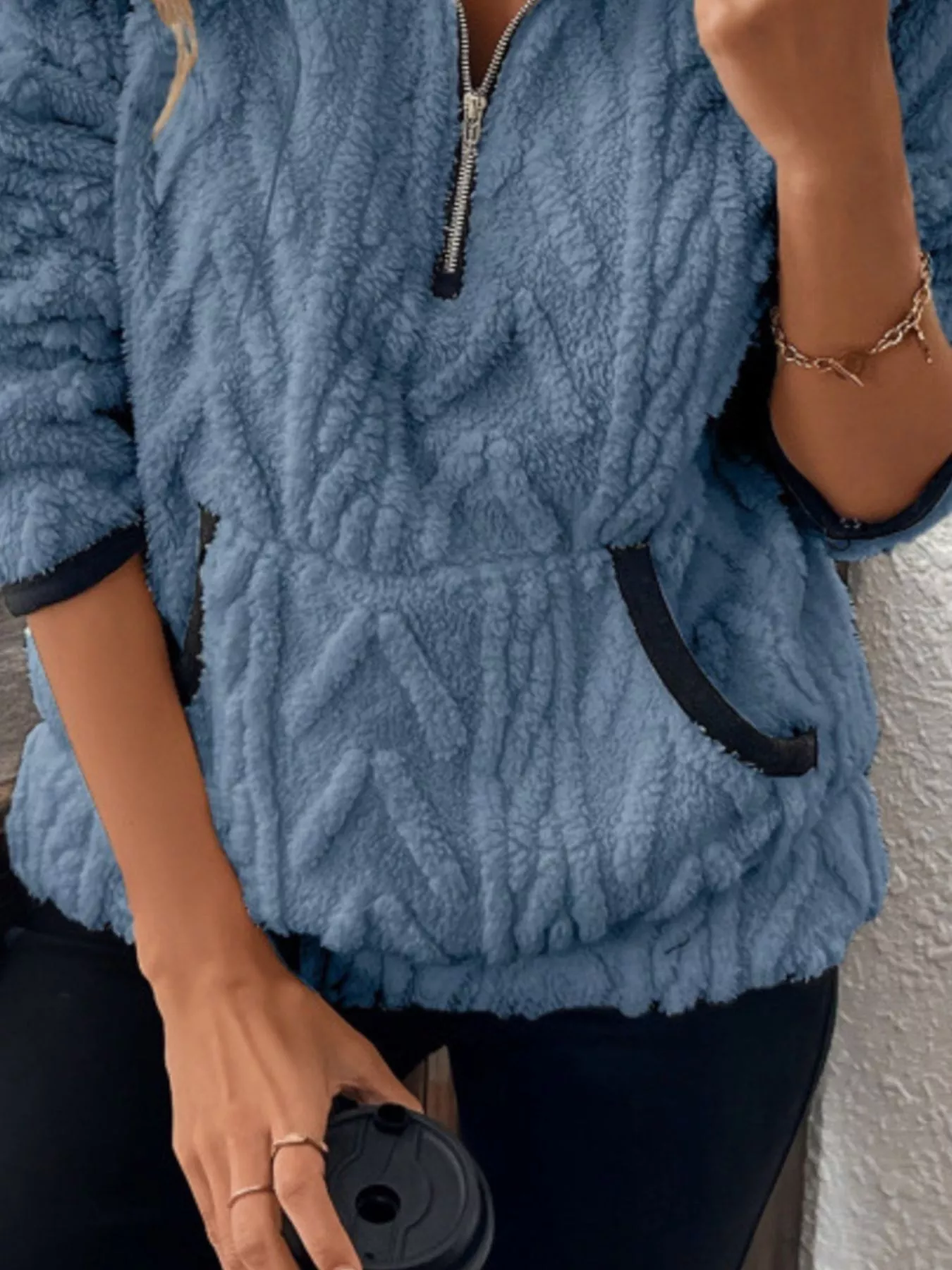 Full Size Sherpa Half Zip Sweatshirt Plus Size - Image 6