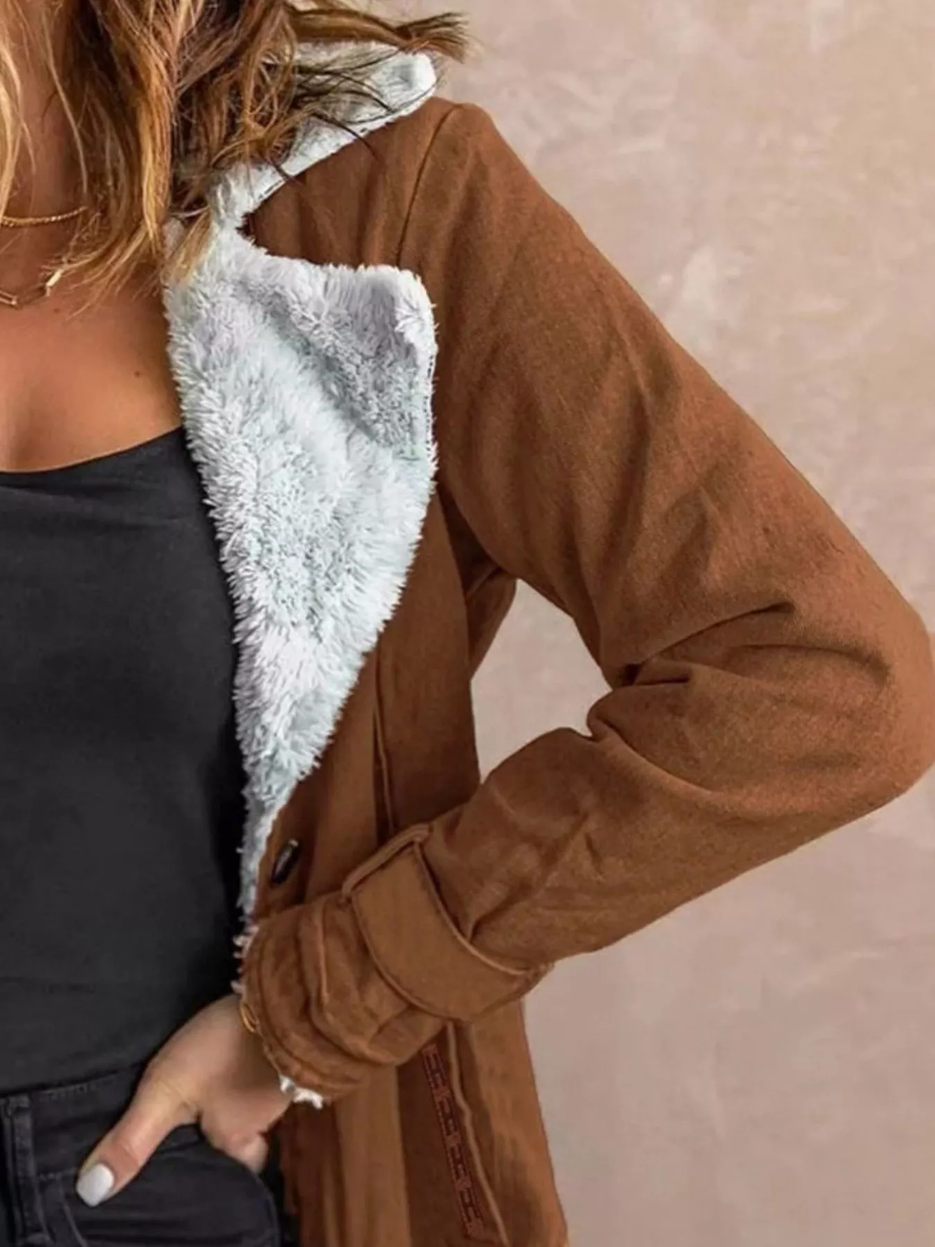Full Size Sherpa Lined Button Up Outerwear Plus Size - Image 12