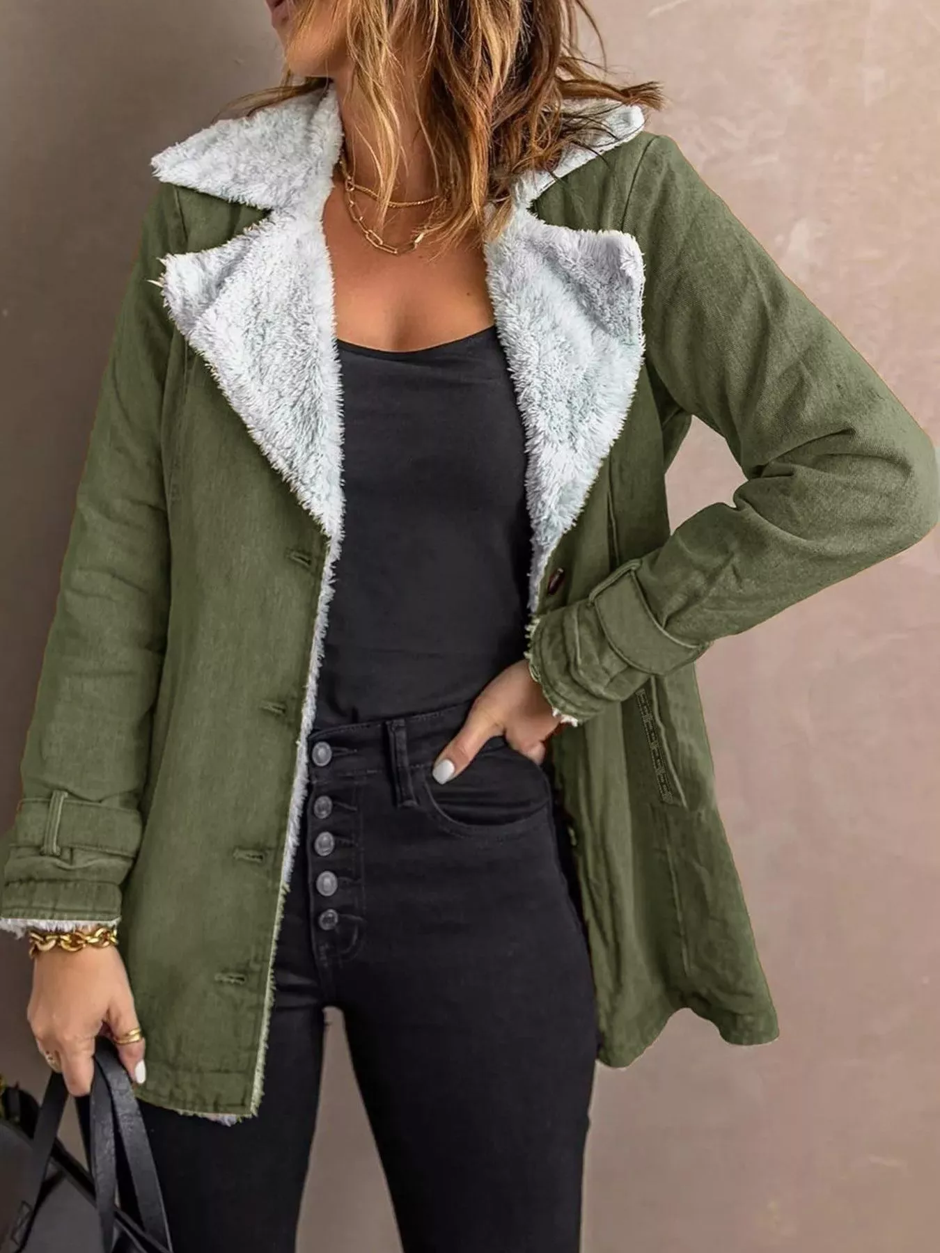 Full Size Sherpa Lined Button Up Outerwear Plus Size - Image 15