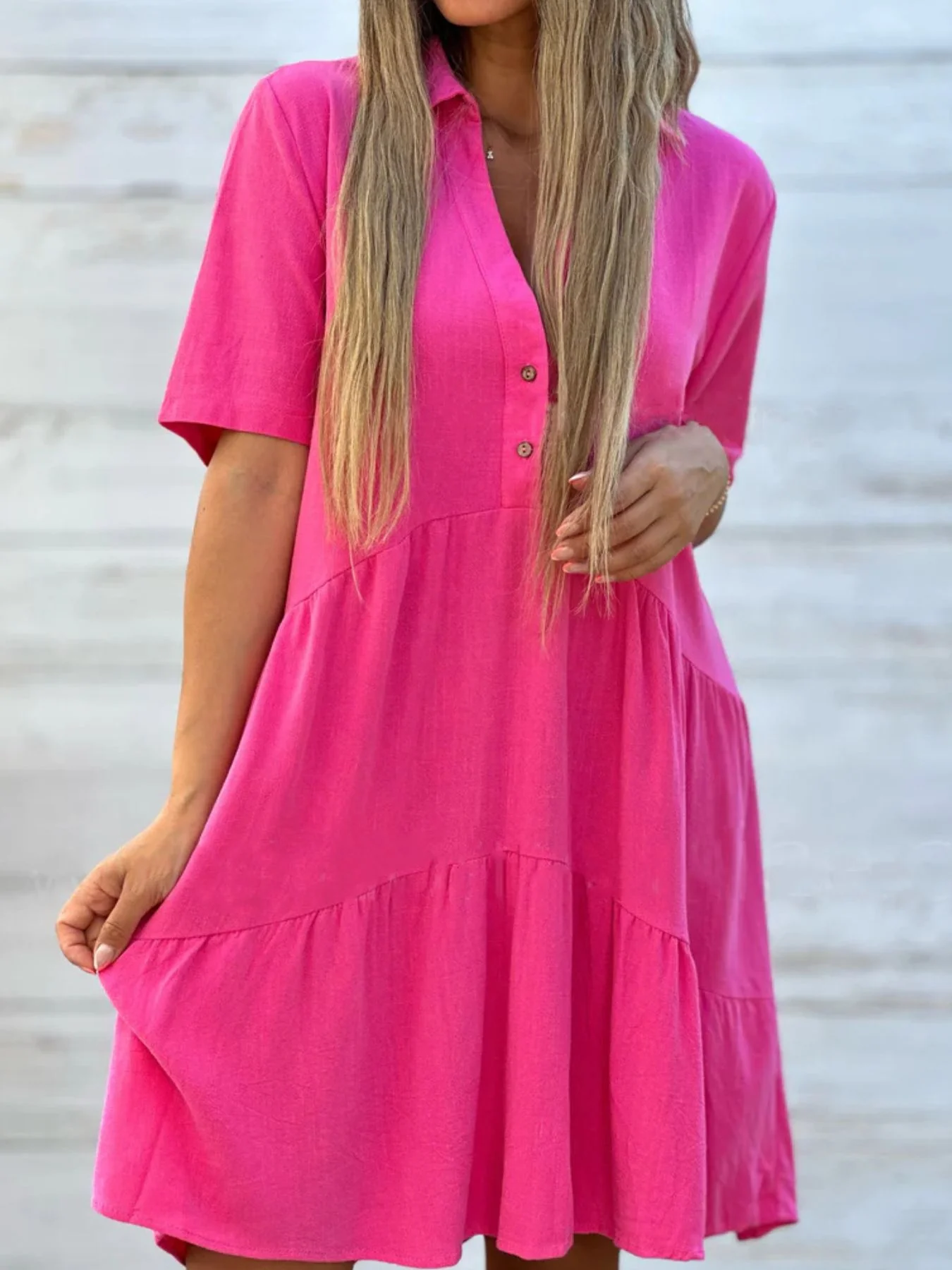 Full Size Short Sleeve Tiered Ruffle Hem Mini Dress Plus Size - Image 17
